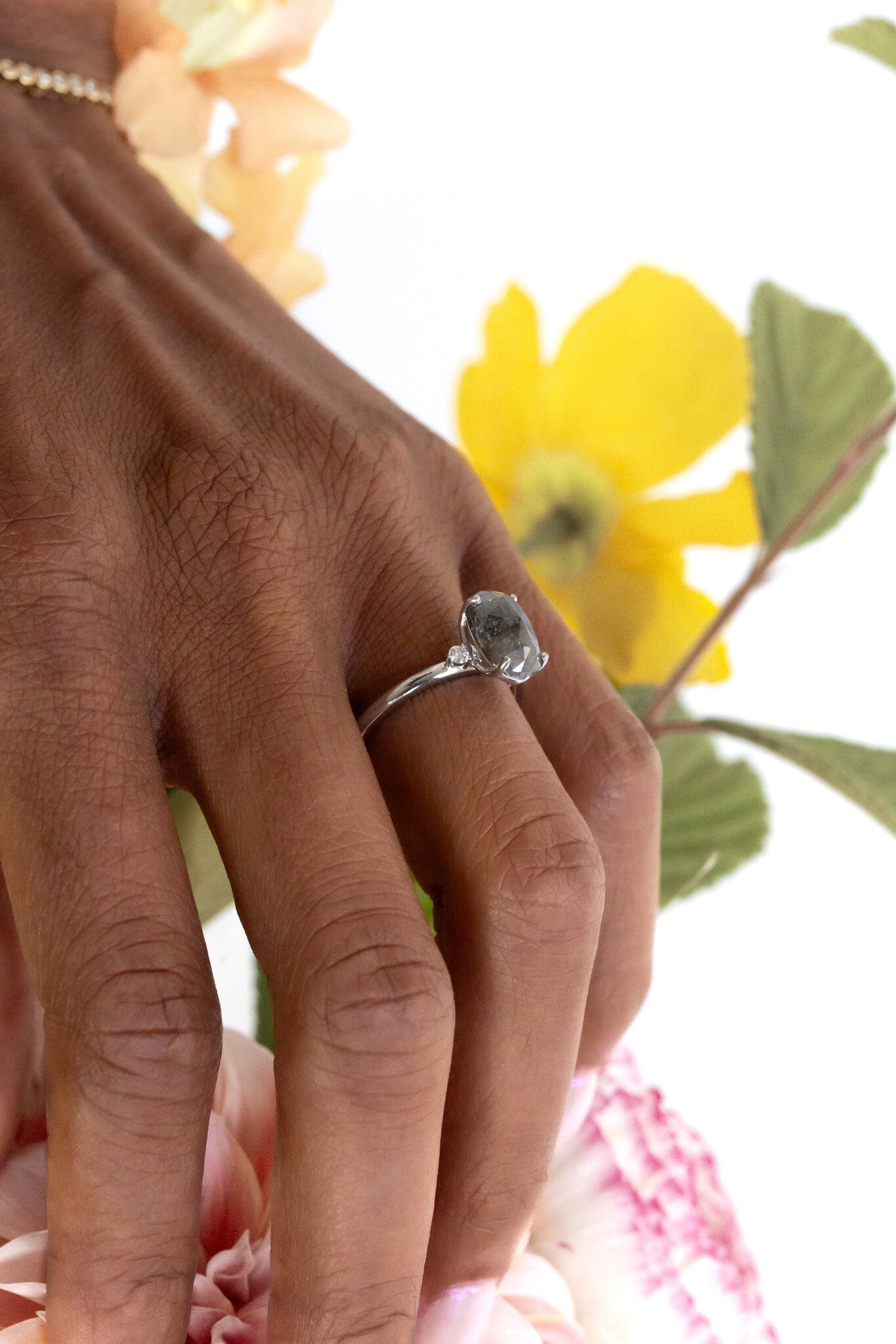 The Isla 2.91 ct Oval Galaxy Diamond with Side Stones Ring