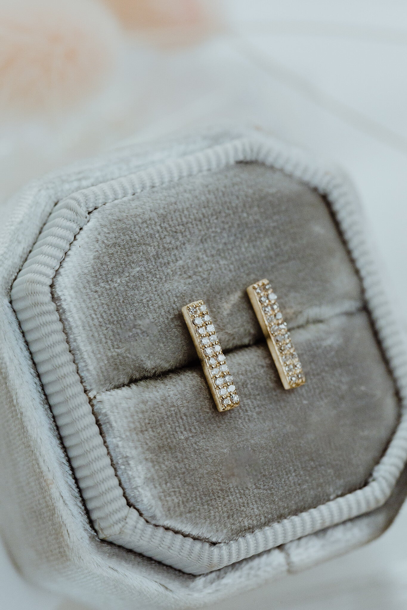 Double Row Diamond Bar Stud Earrings