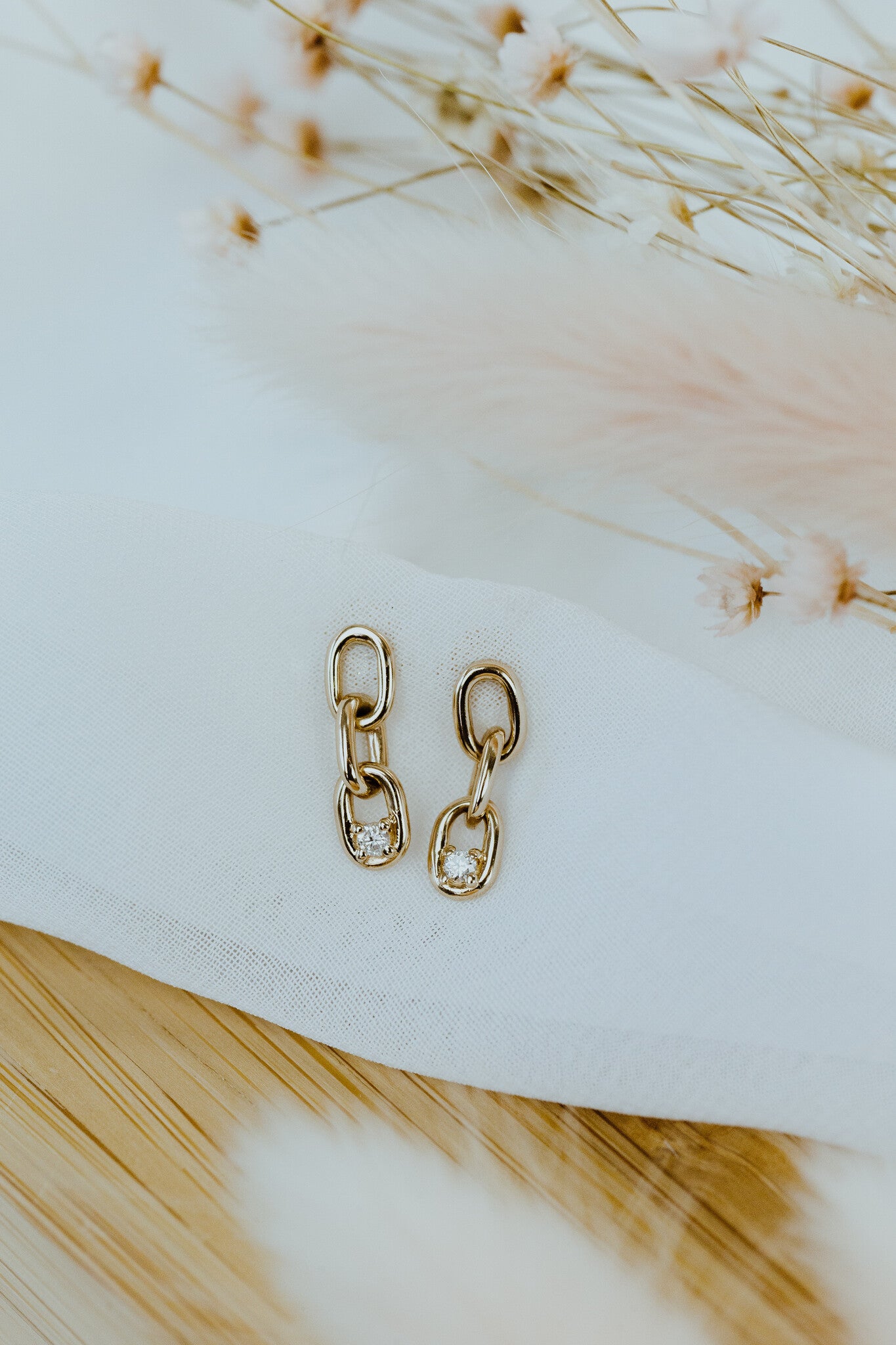 Diamond in Chain Link Earrings