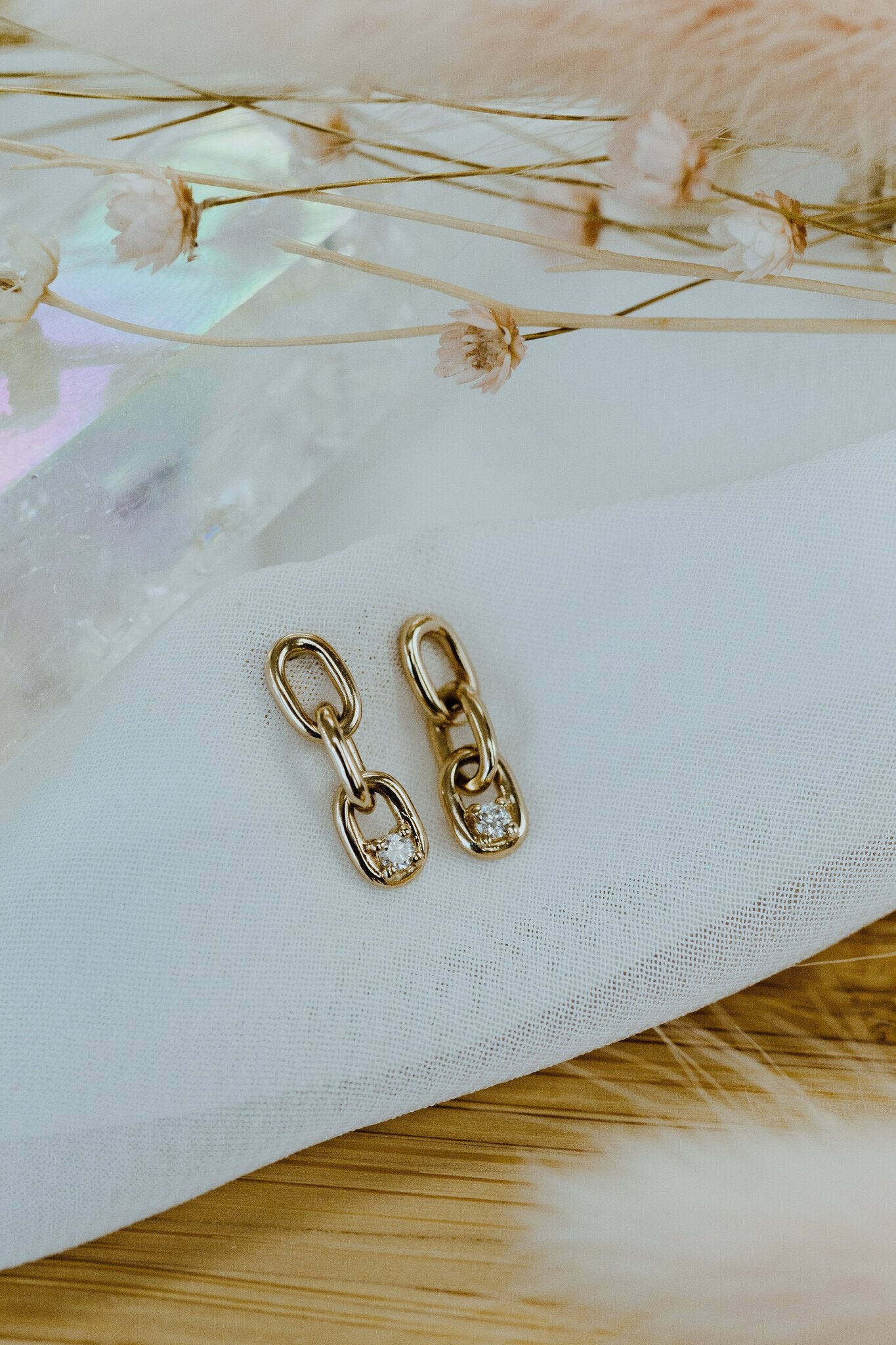 Diamond in Chain Link Earrings