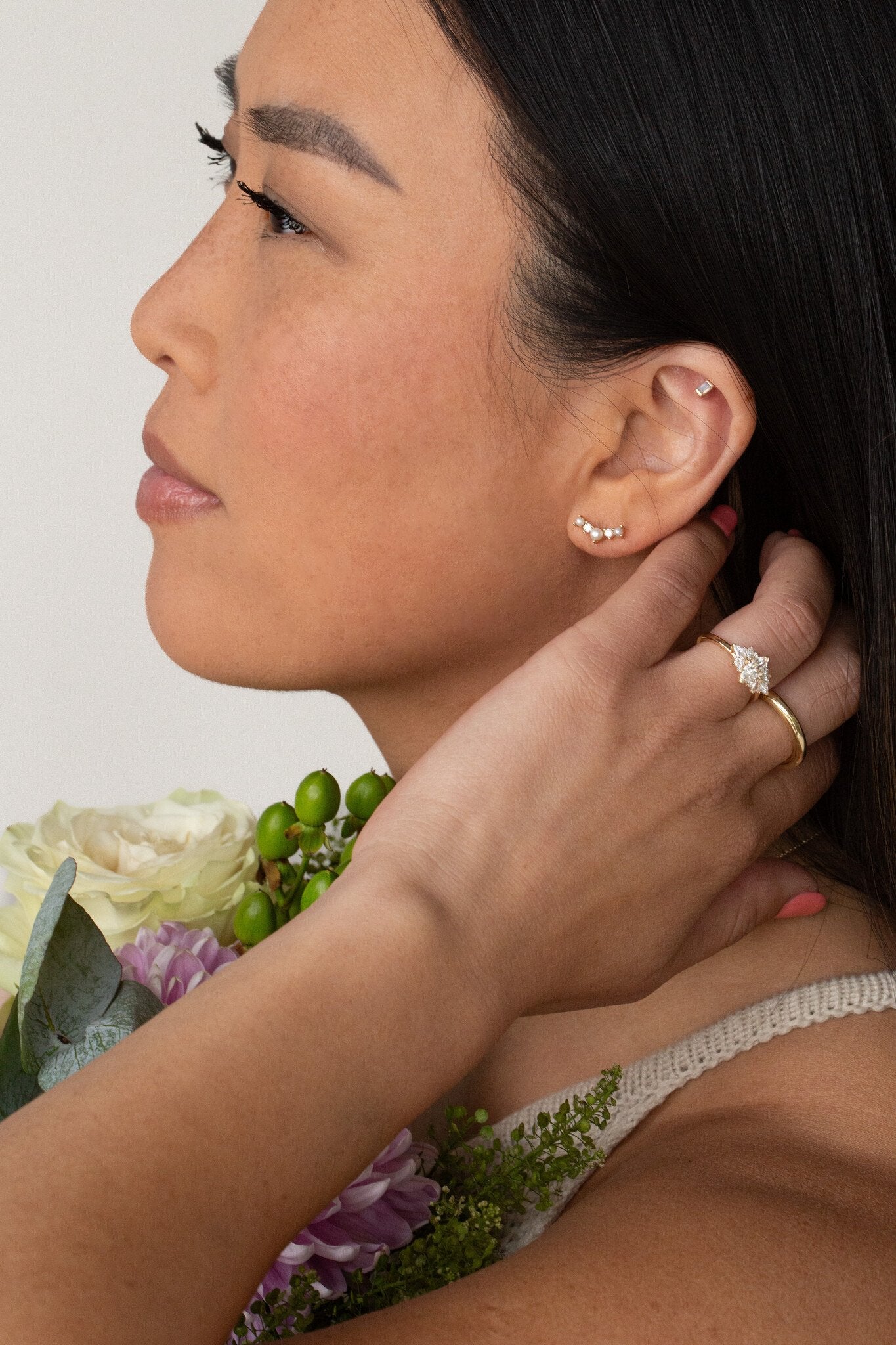 Pearl and Diamond Climber Earring