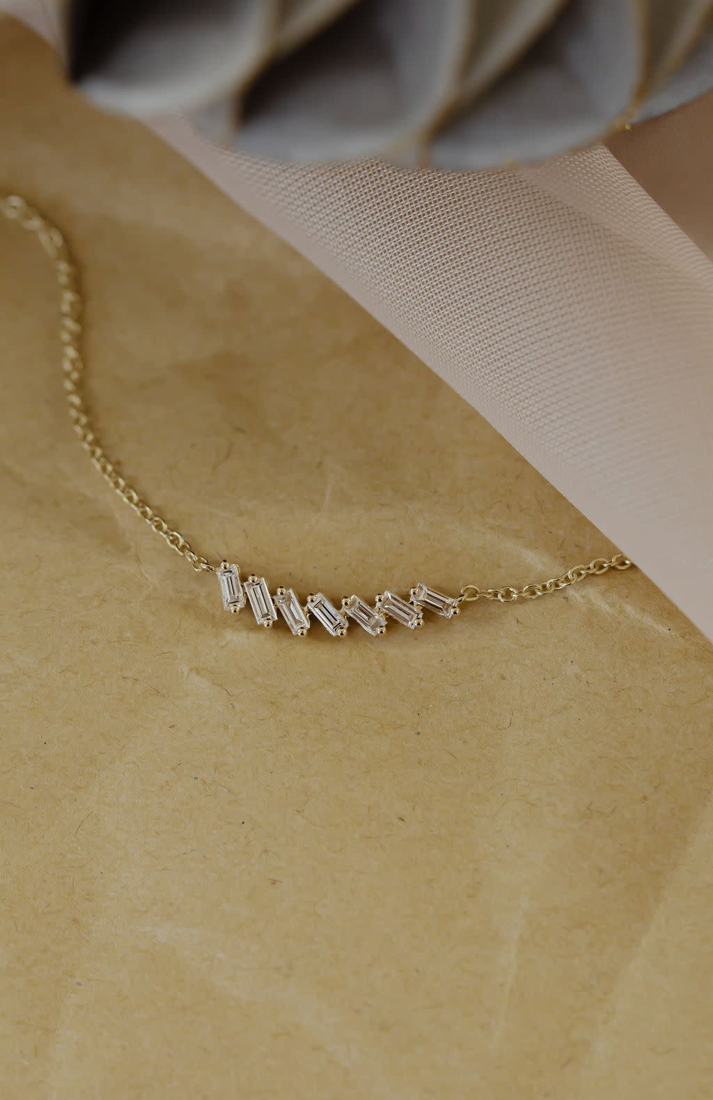 Curved Baguette Diamond Necklace