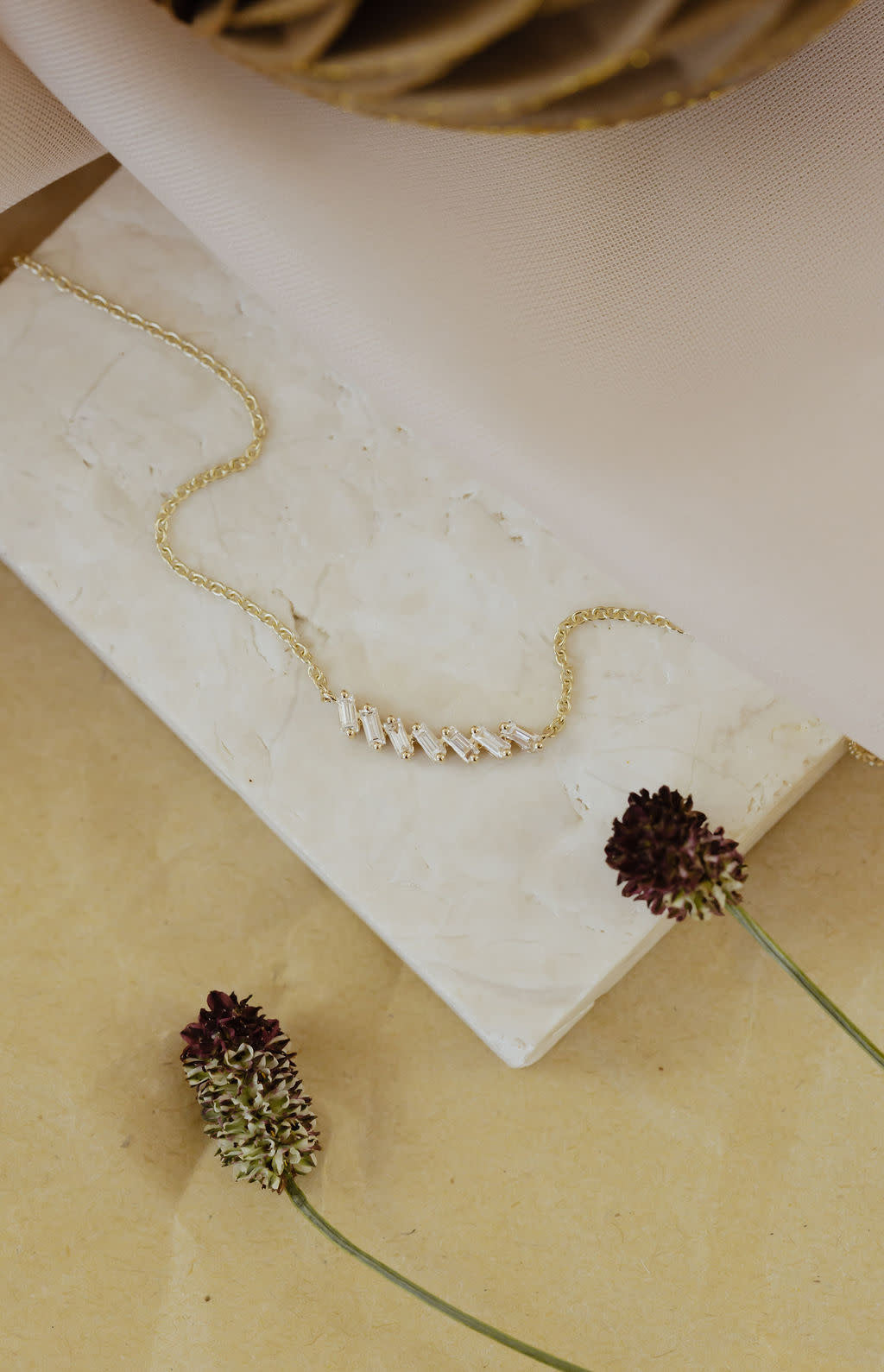 Curved Baguette Diamond Necklace