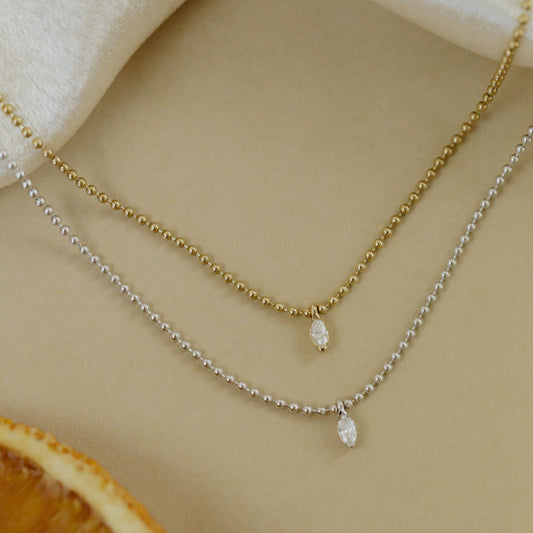 Marquise Diamond on Beaded Chain Necklace