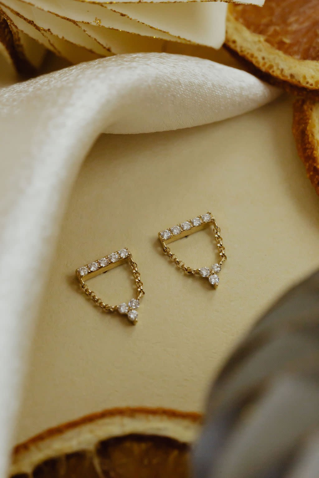 Pave Bar with Chain and Three Diamond Dangle Earrings