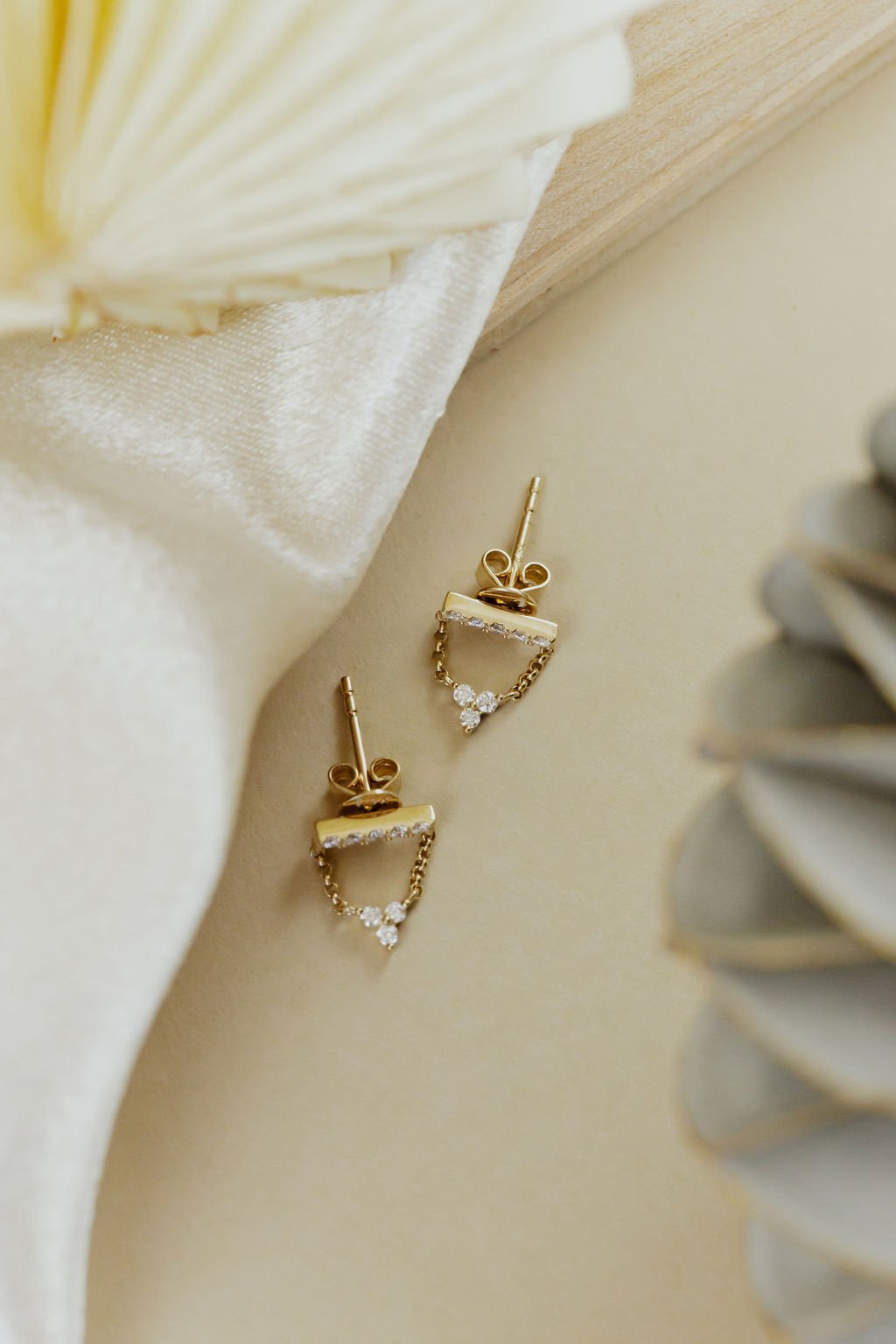 Pave Bar with Chain and Three Diamond Dangle Earrings