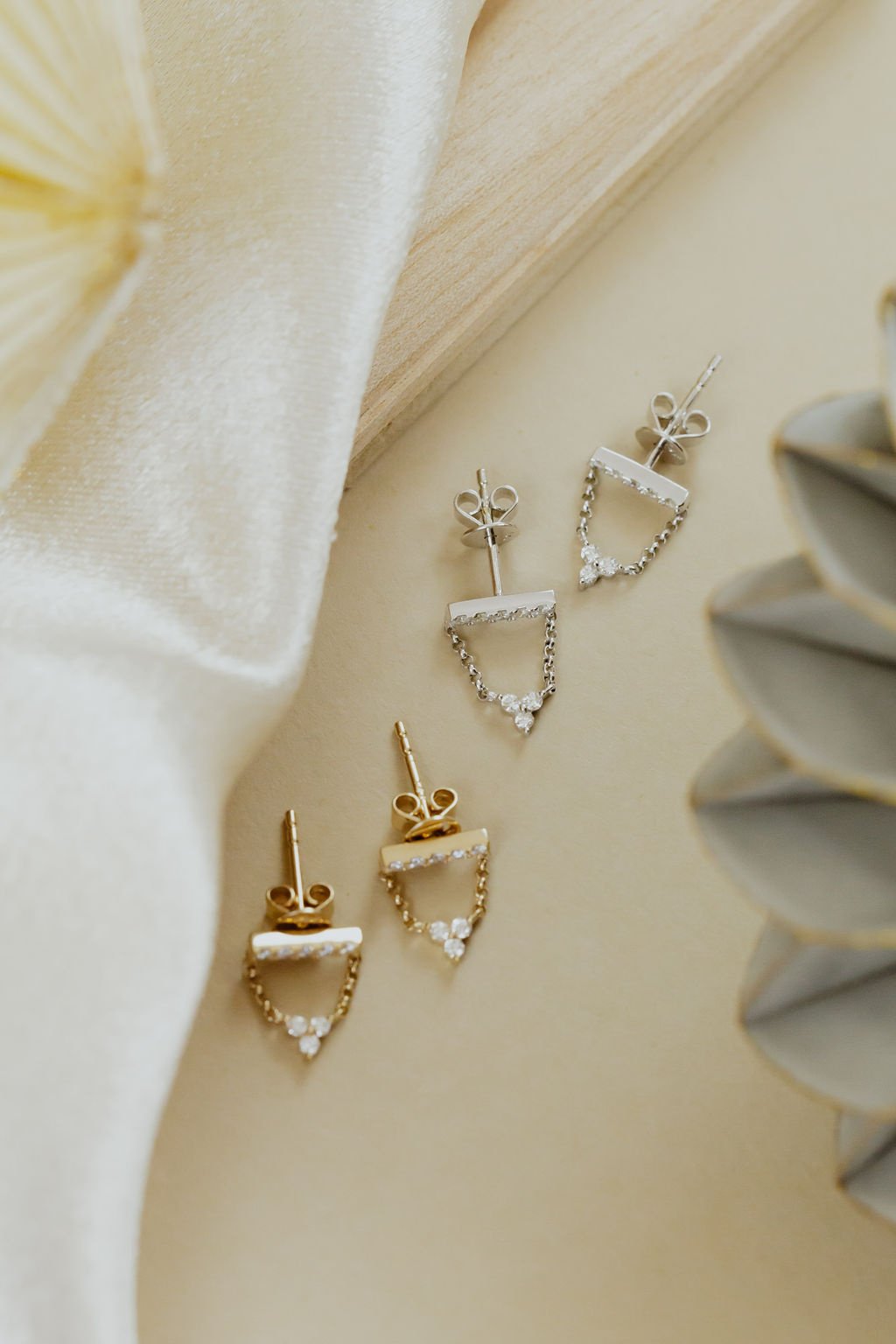 Pave Bar with Chain and Three Diamond Dangle Earrings