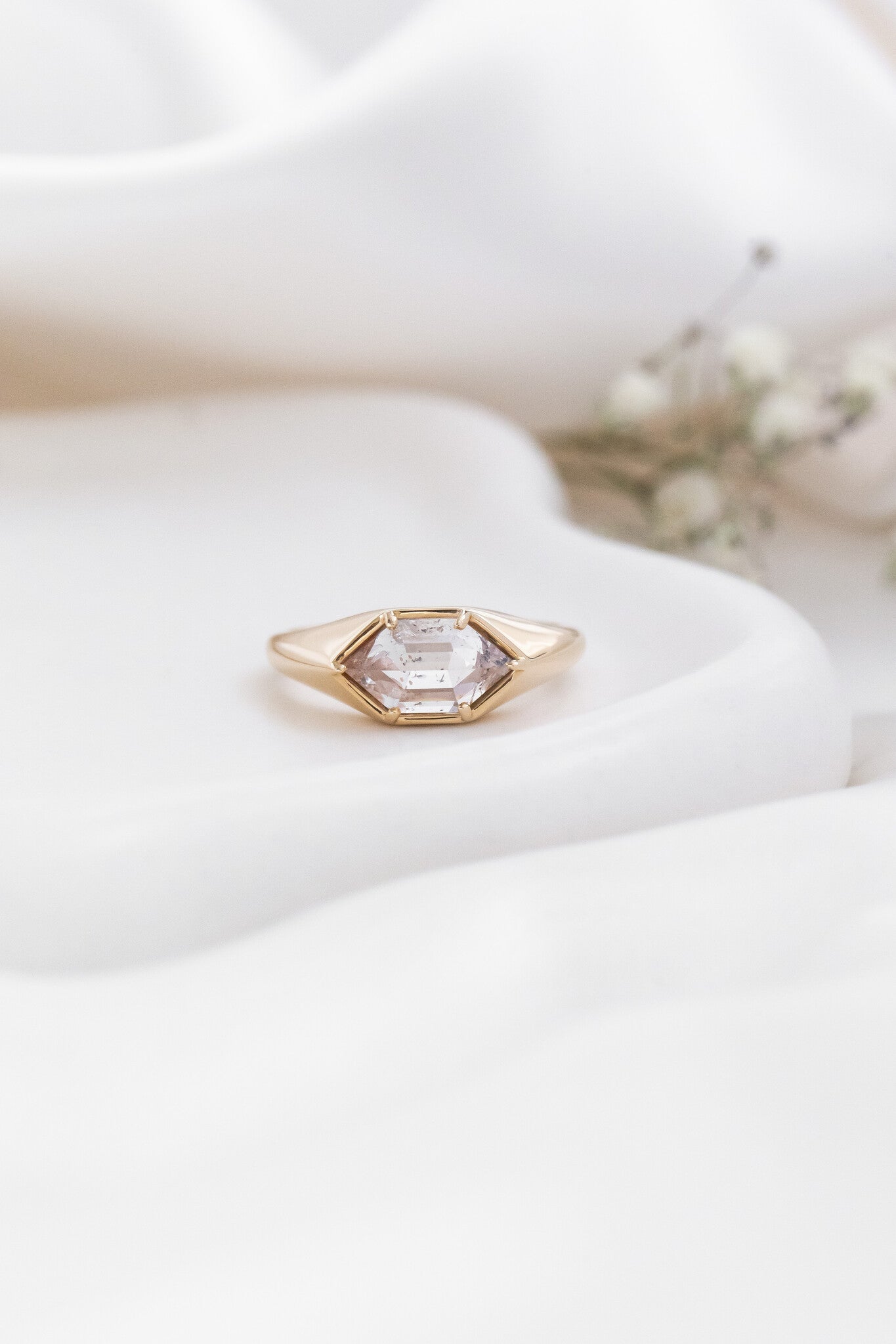 The Lennox 2.03 ct Long Hexagon Rustic Diamond Signet Ring