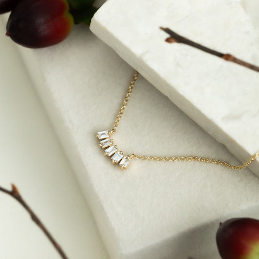Five Baguette Curved Diamond Necklace