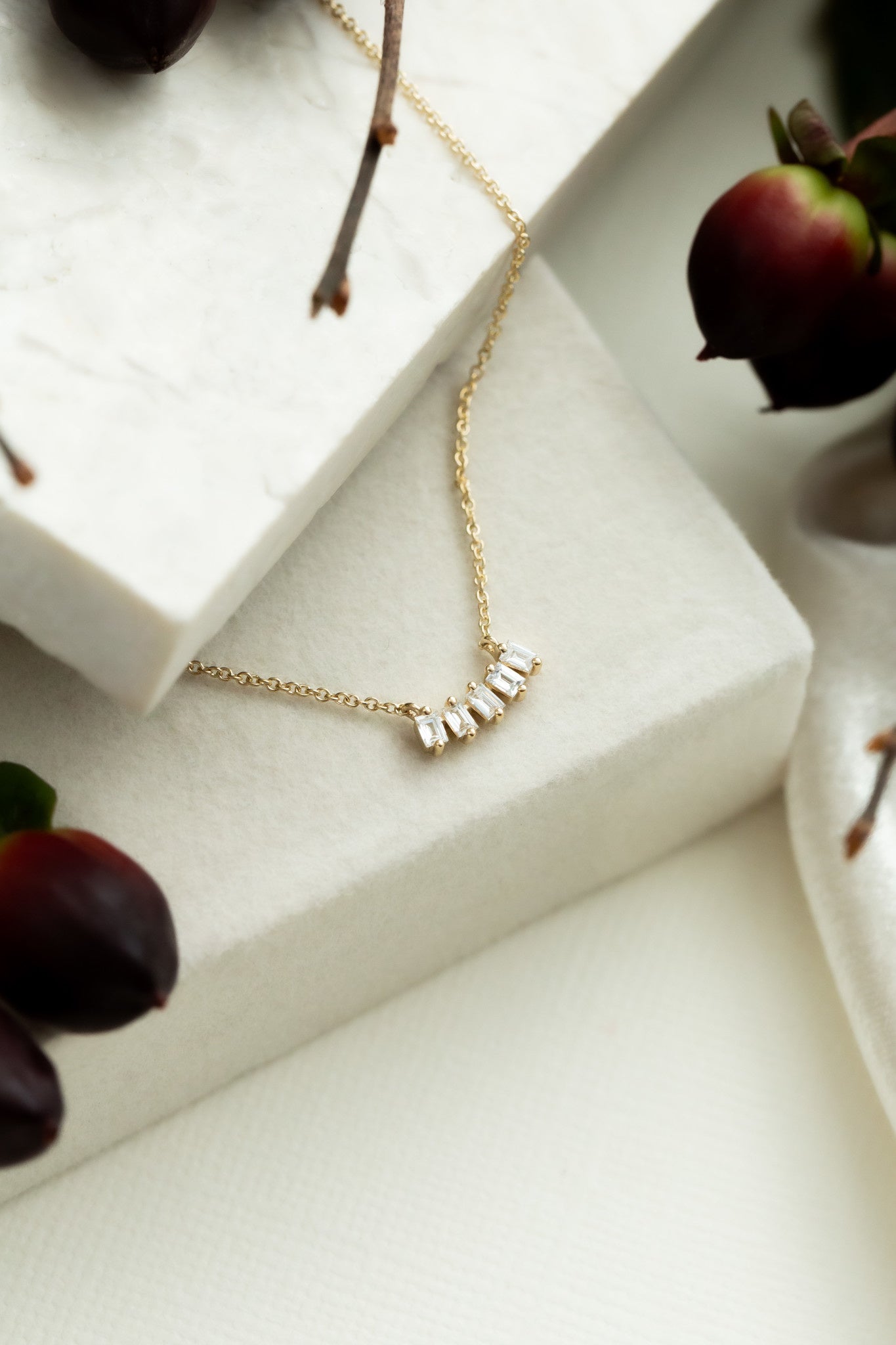 Five Baguette Curved Diamond Necklace