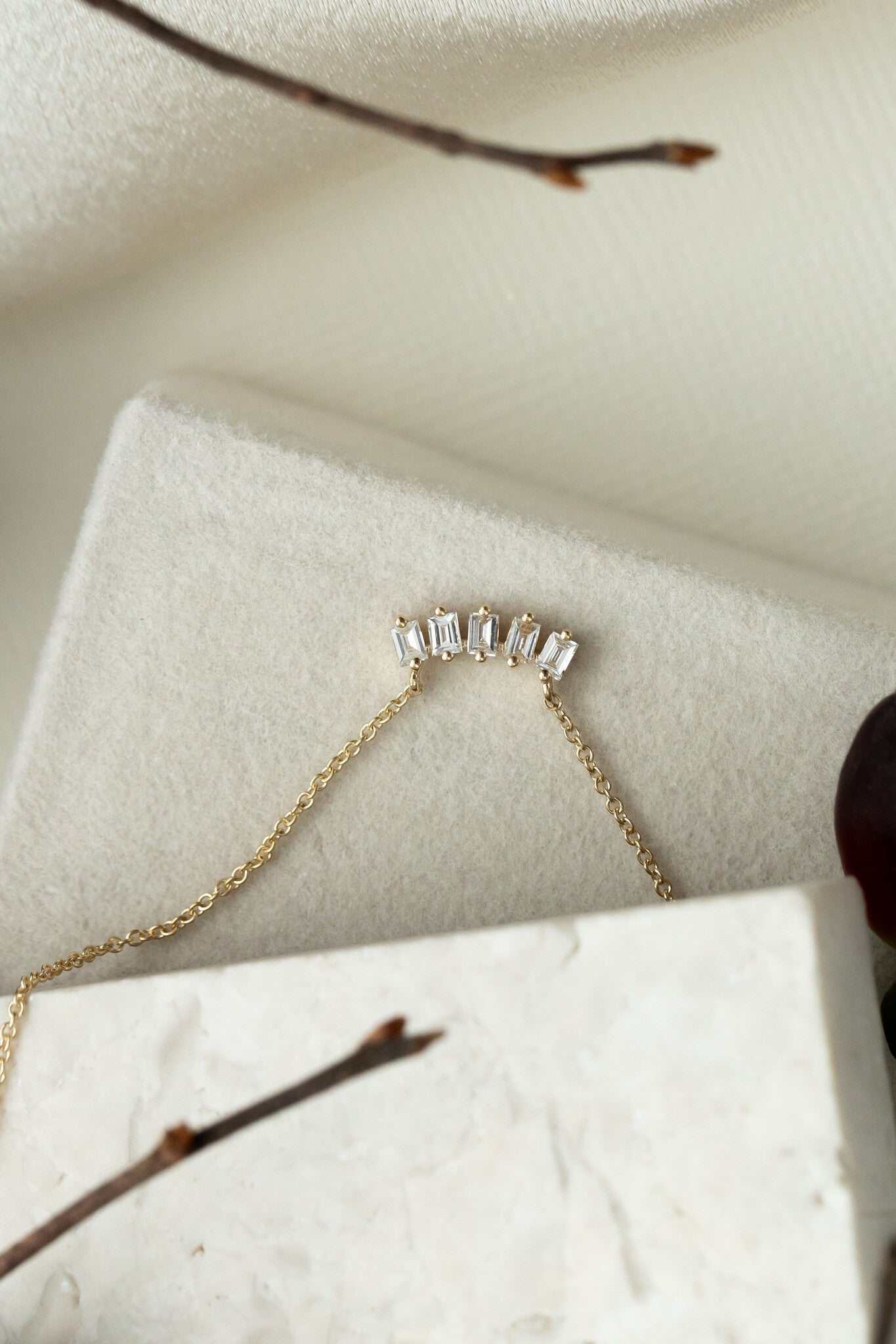 Five Baguette Curved Diamond Necklace