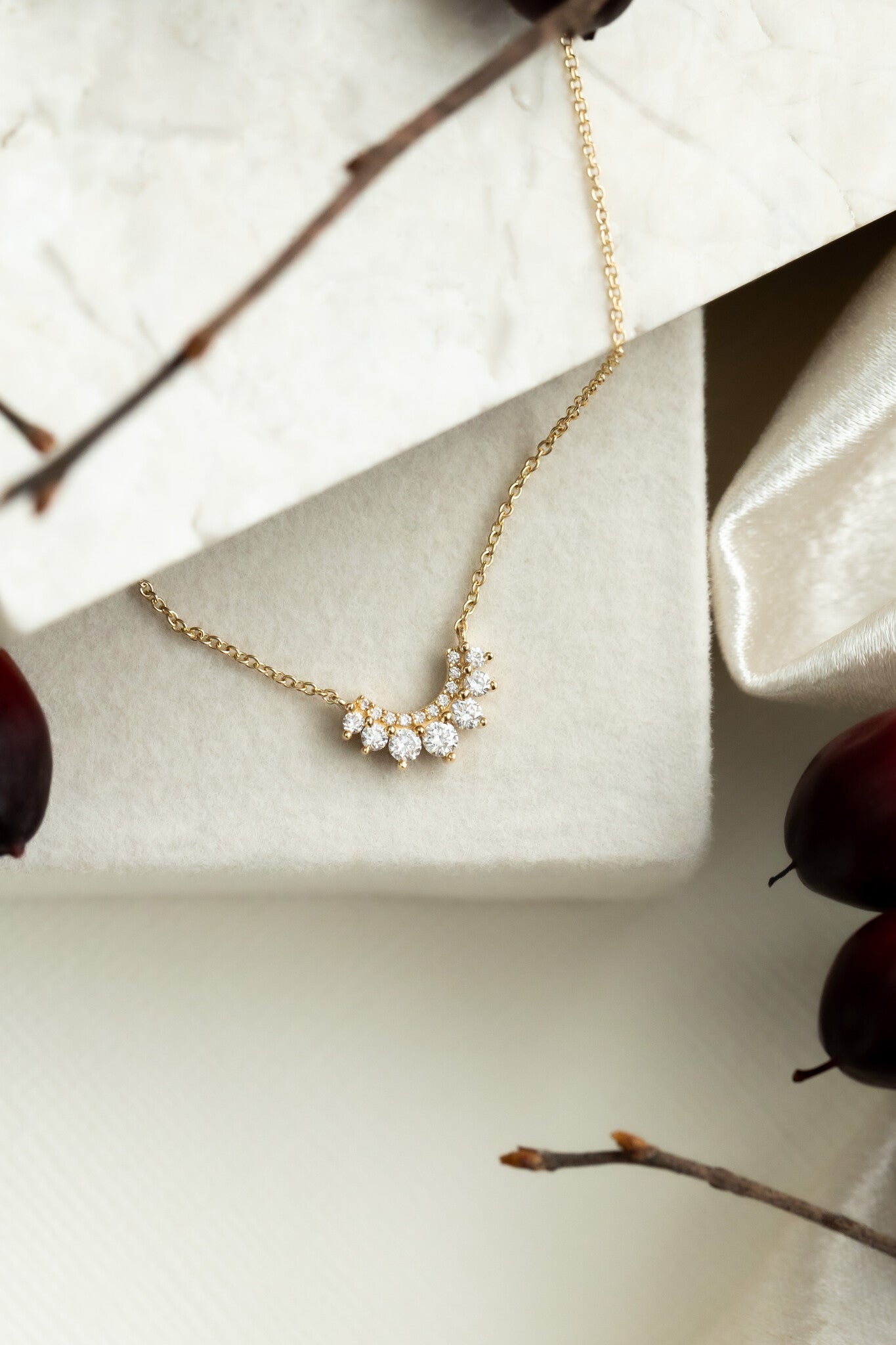 Pave and Starburst Diamond Curved Necklace