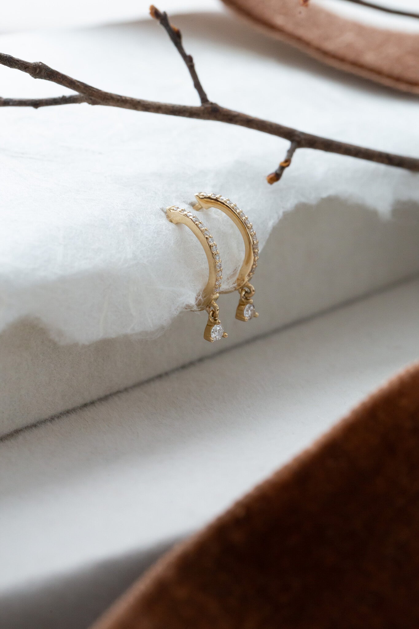 Pave and Diamond Dangle Huggie Earrings