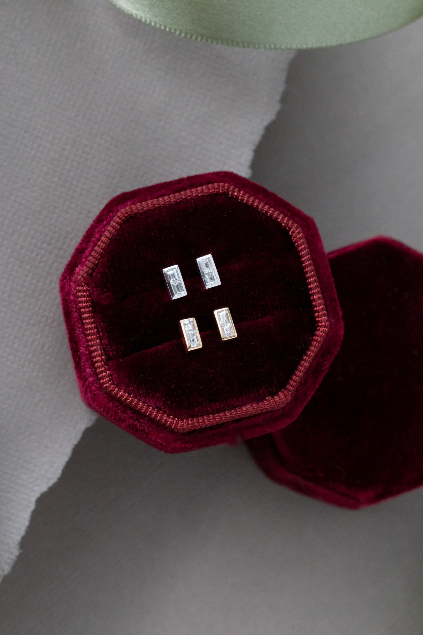 Double Baguette Diamond Bezel Earrings