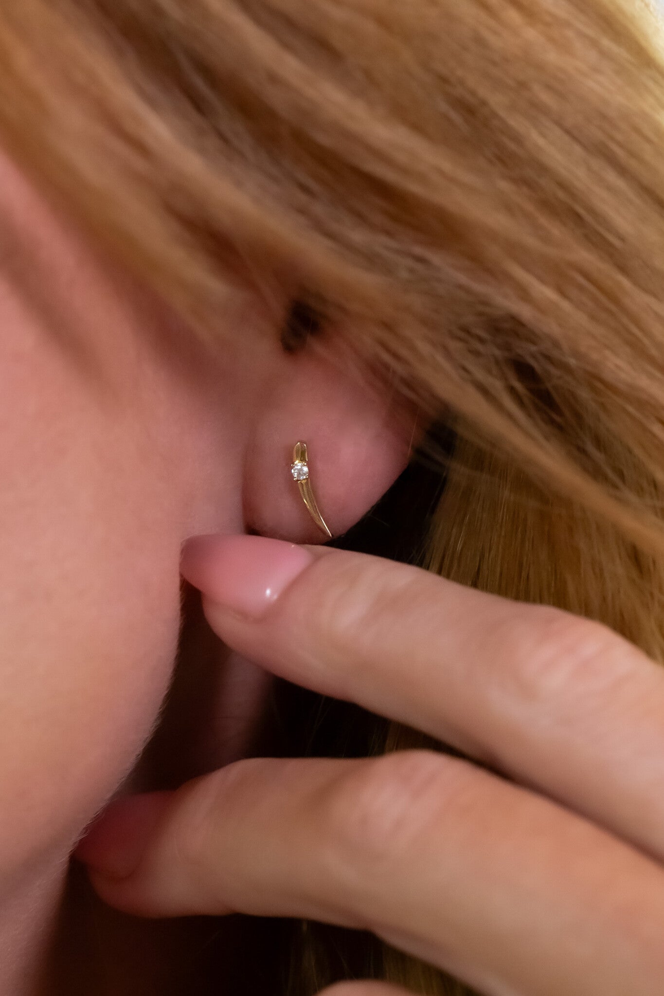 Diamond on Curved Tapered Bar Earrings