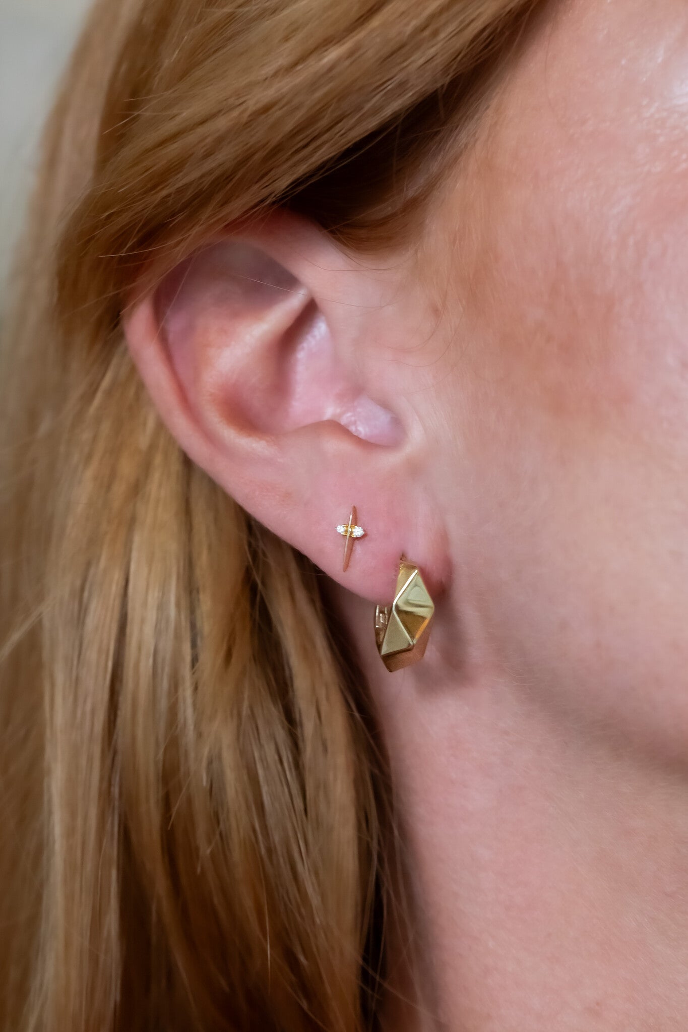 Two Diamonds with Bar Stud Earrings