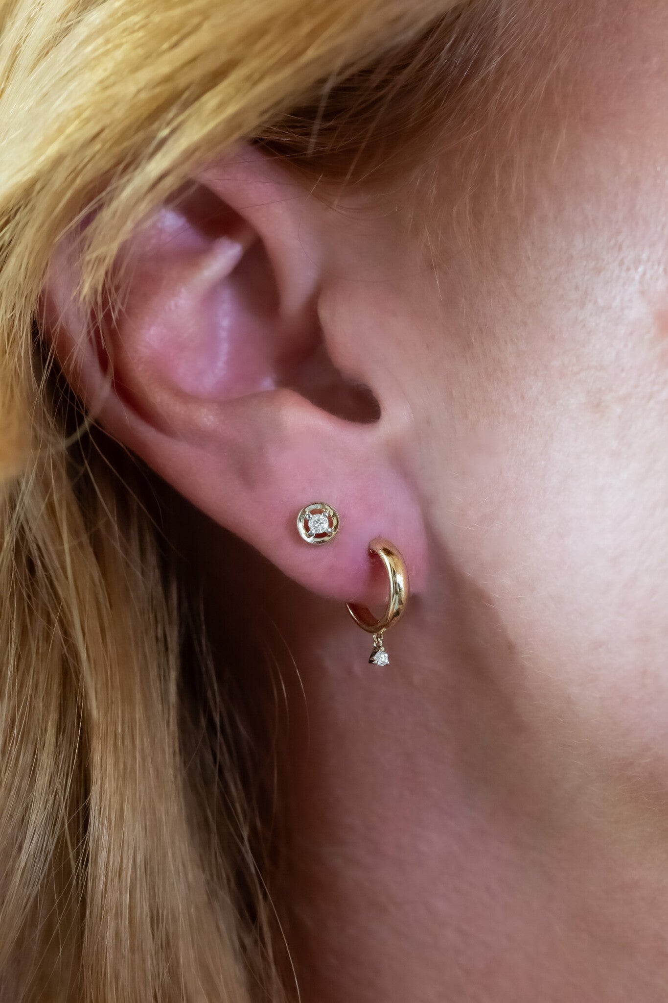 Diamond and Organic Gold Halo Earrings