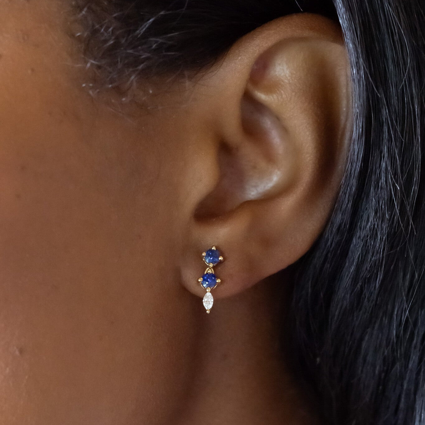 Two Sapphire and Marquise Diamond Earrings