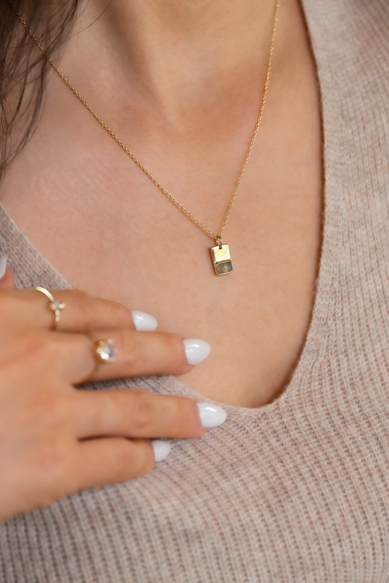 Emerald Cut Labradorite and Gold Necklace