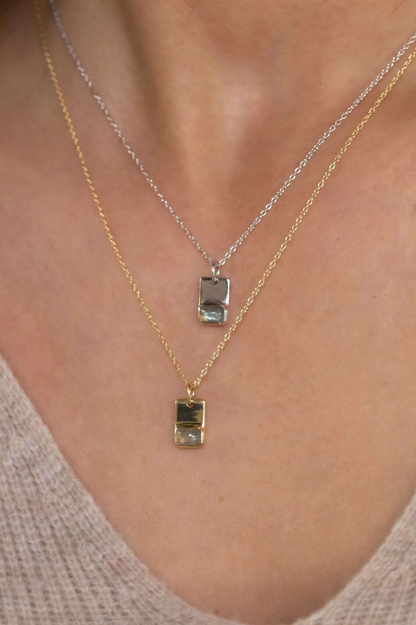 Emerald Cut Labradorite and Gold Necklace