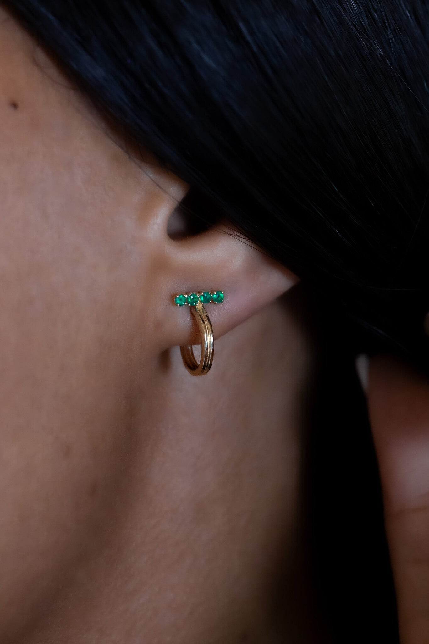 Green Onyx Bar with Thin Hoop Earrings