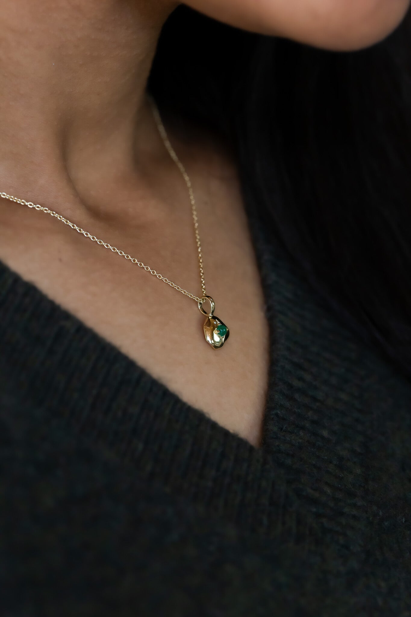 Aventurine with Organic Gold Halo Necklace