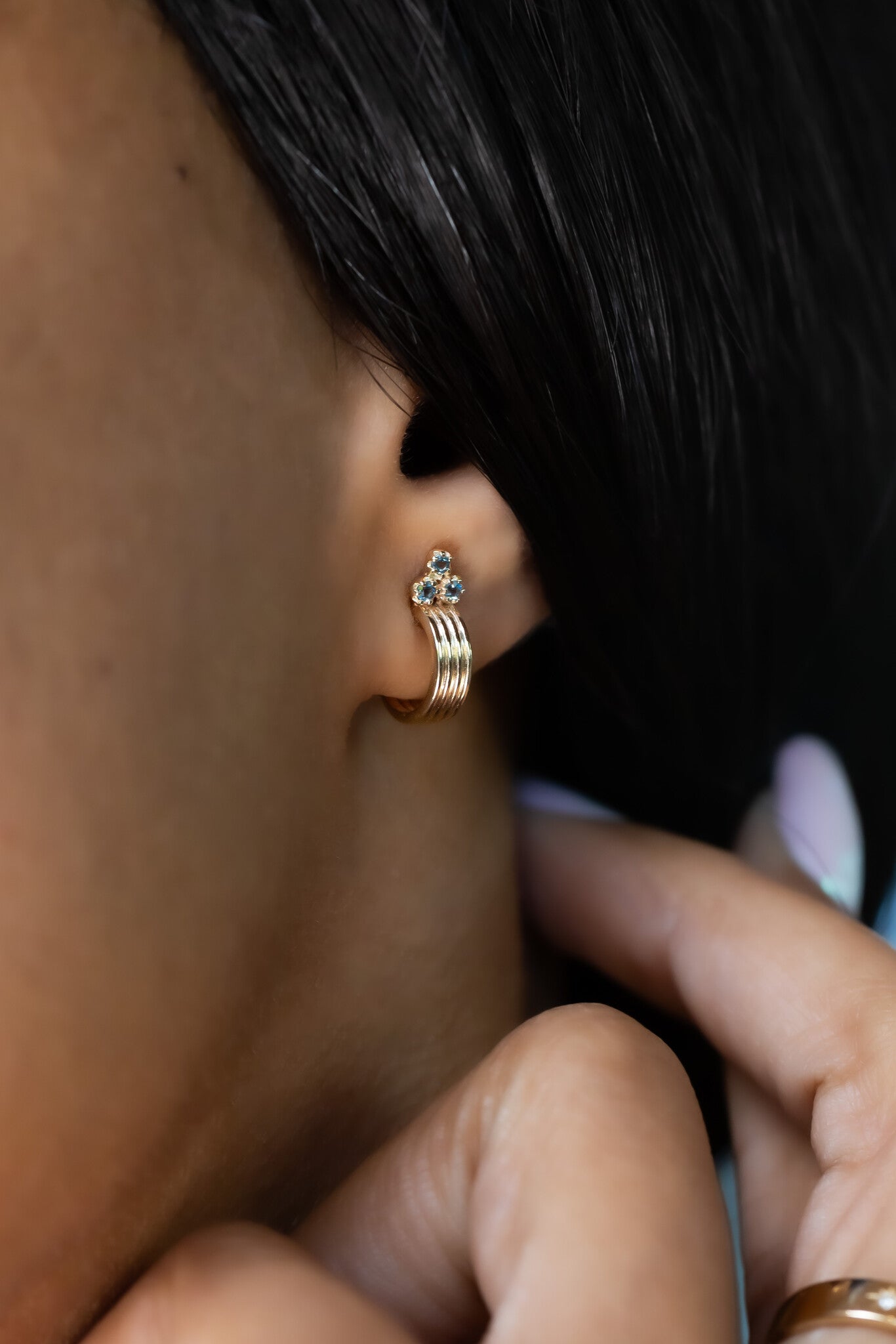 Three Blue Topaz with Textured Hoop Earrings