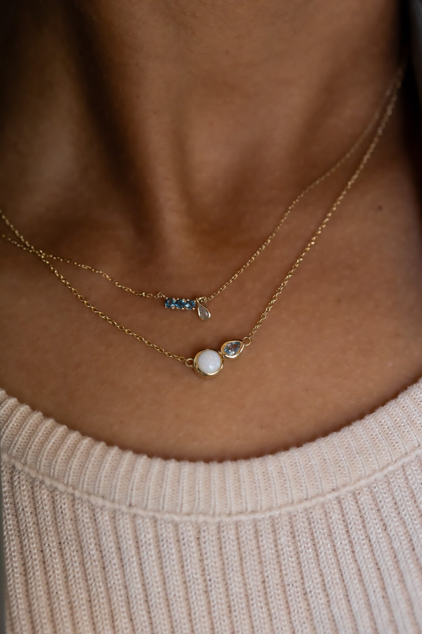 Blue Topaz Bar with Pear Dangle Necklace