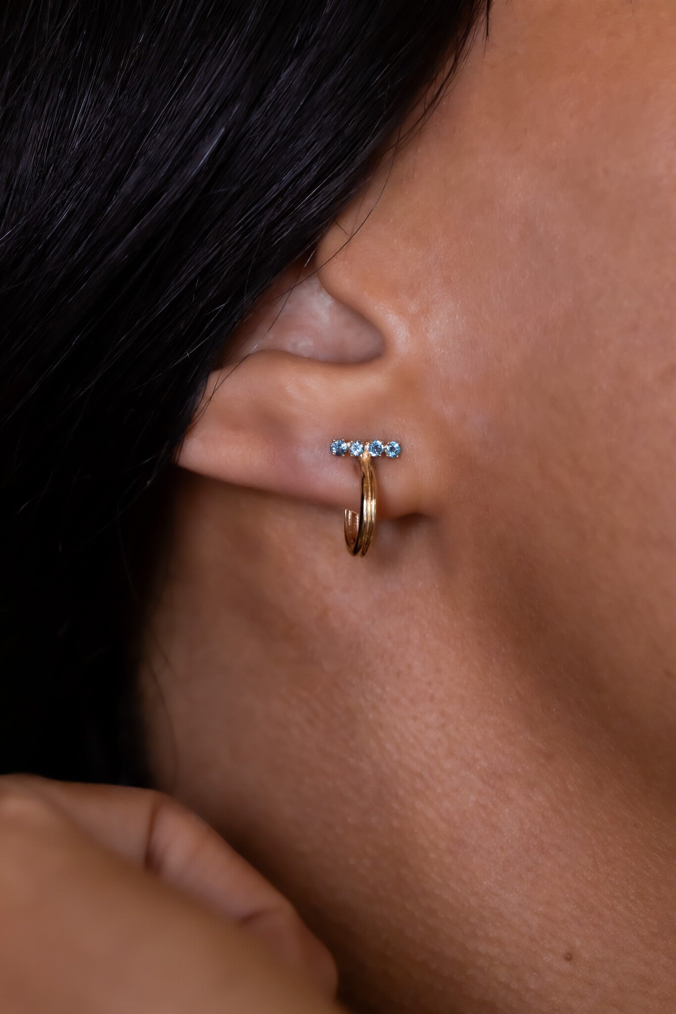 Blue Topaz Bar with Thin Hoop Earrings