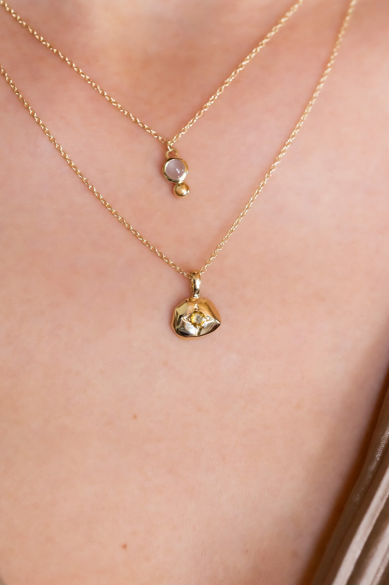 Citrine with Organic Gold Halo Necklace