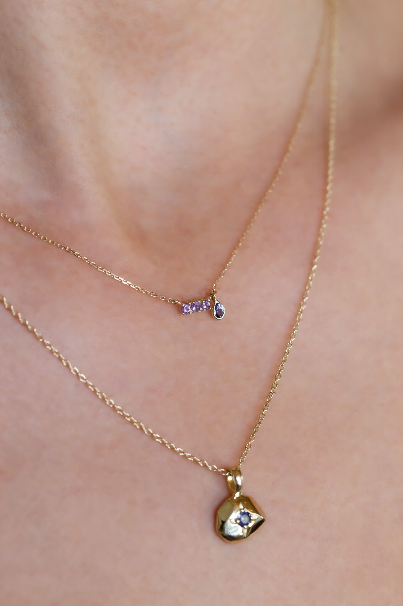 Amethyst Bar with Pear Dangle Necklace