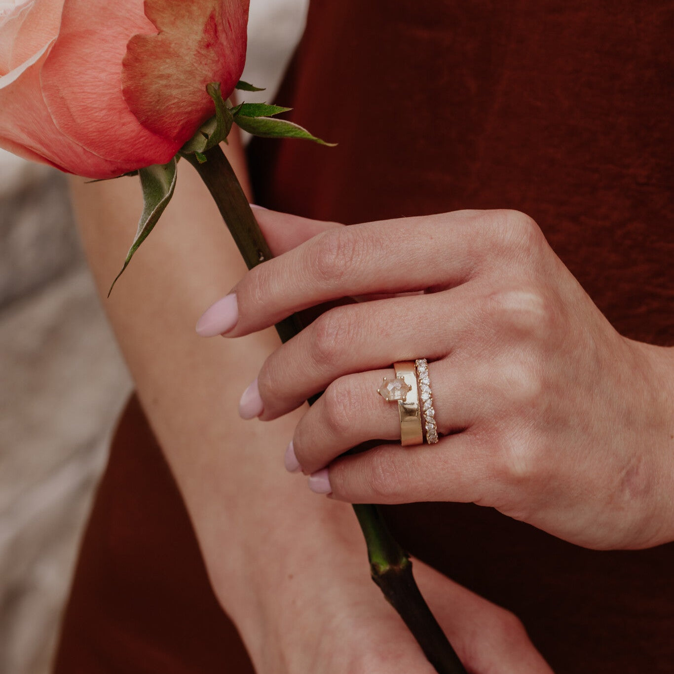 The Sezanne 1.05 ct Hexagon Rustic Diamond Ring