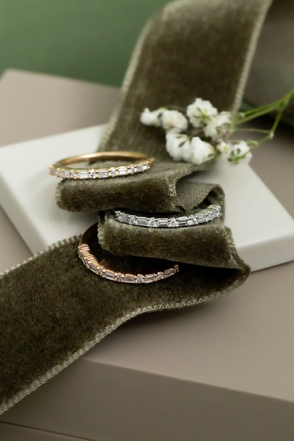 The Katherine Diamond Band in 14k yellow, white, and rose gold
