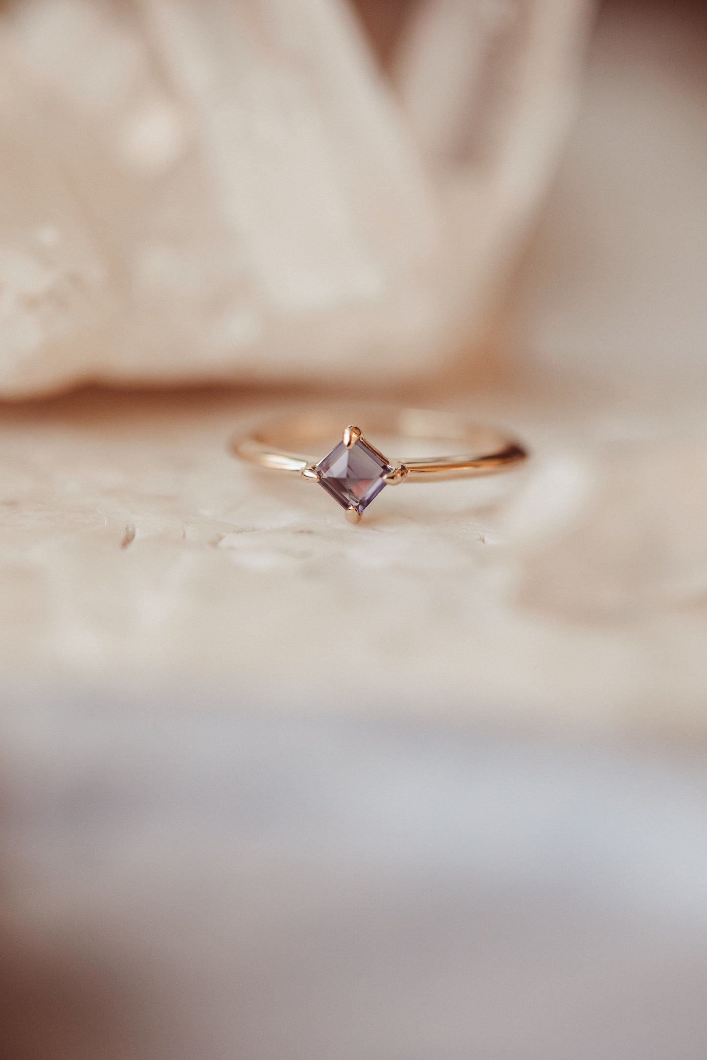 Square Iolite Prong Set Ring