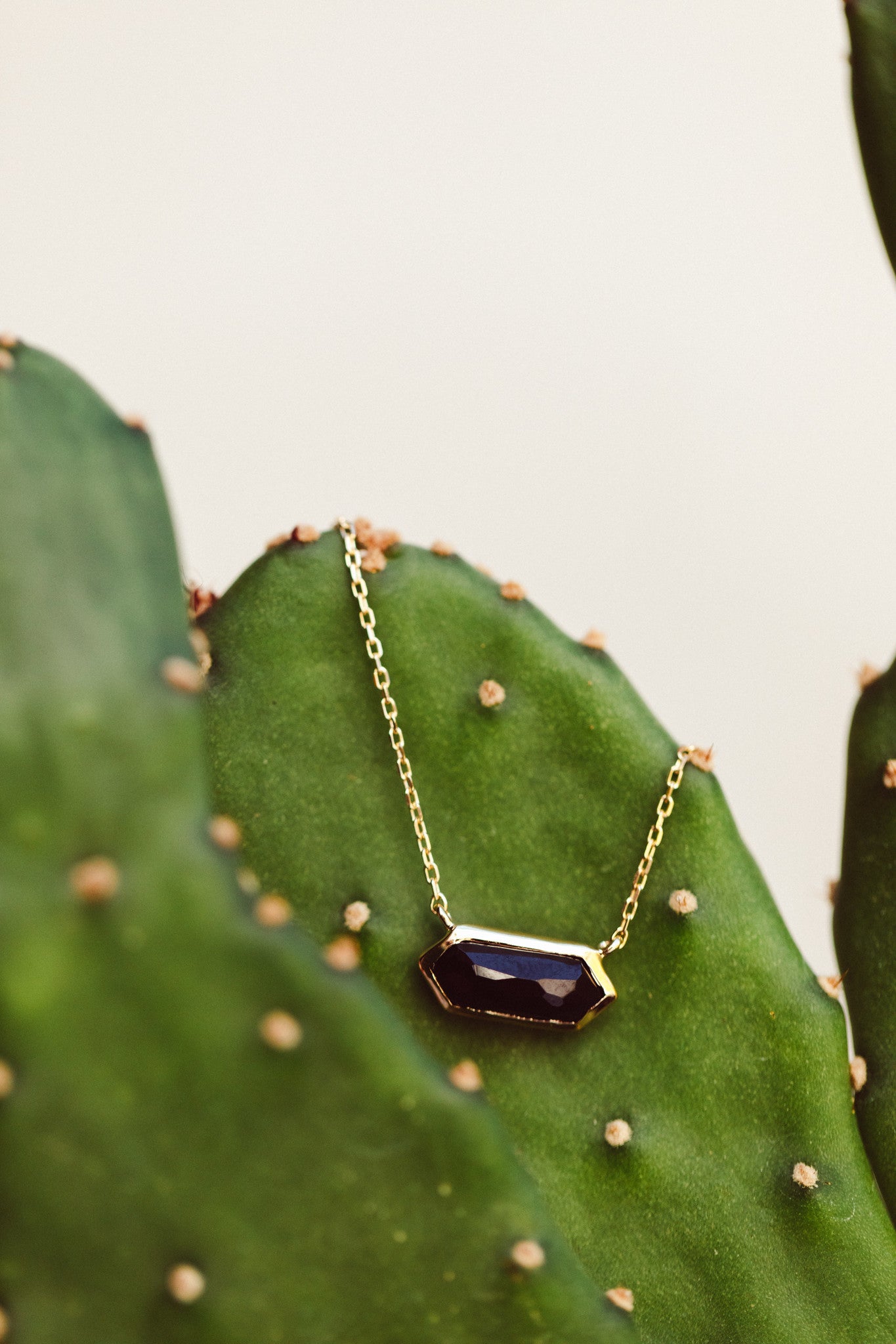 Long Hexagon Black Spinel Bezel Necklace