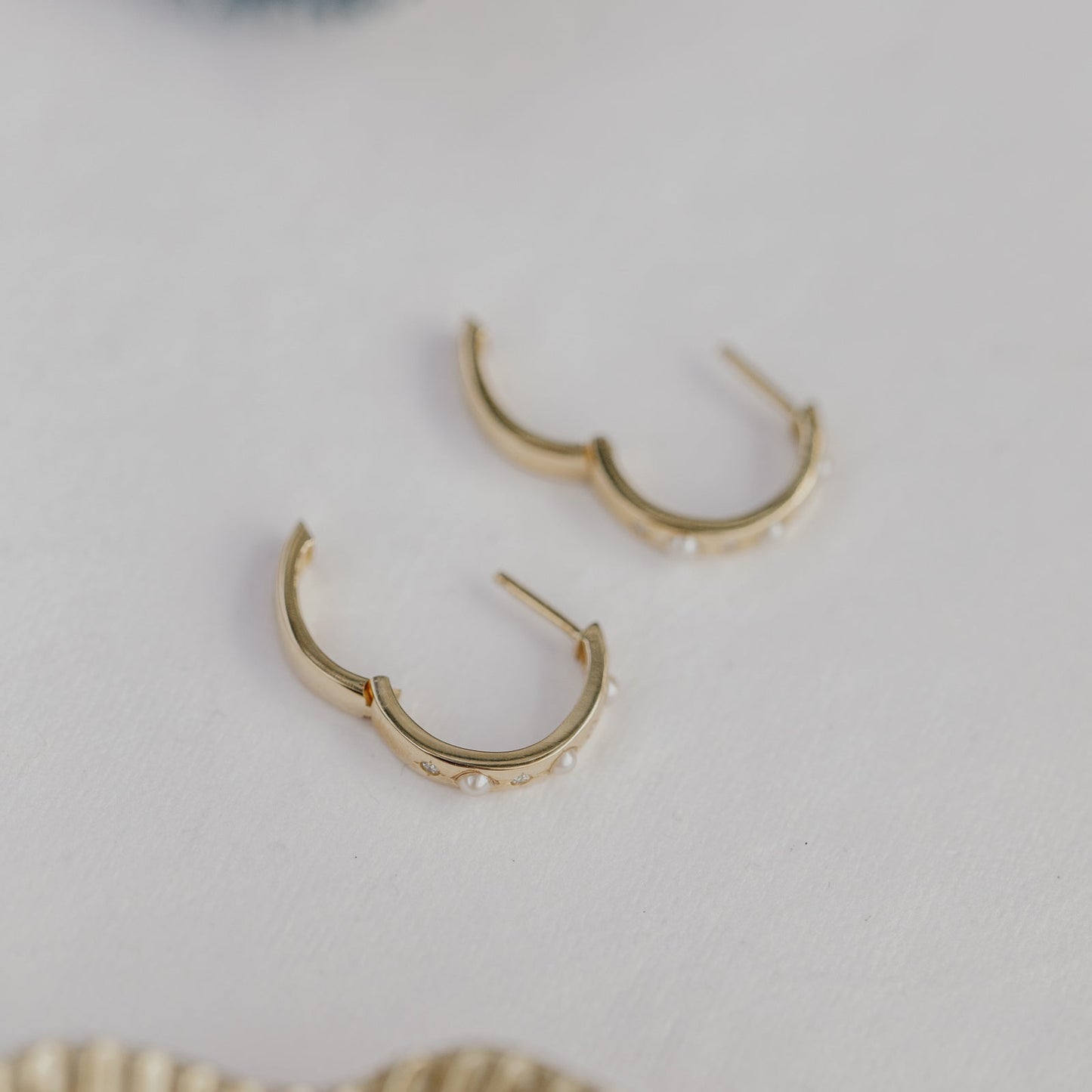 Alternating Pearl and Diamond Starburst Set Hoop Earrings