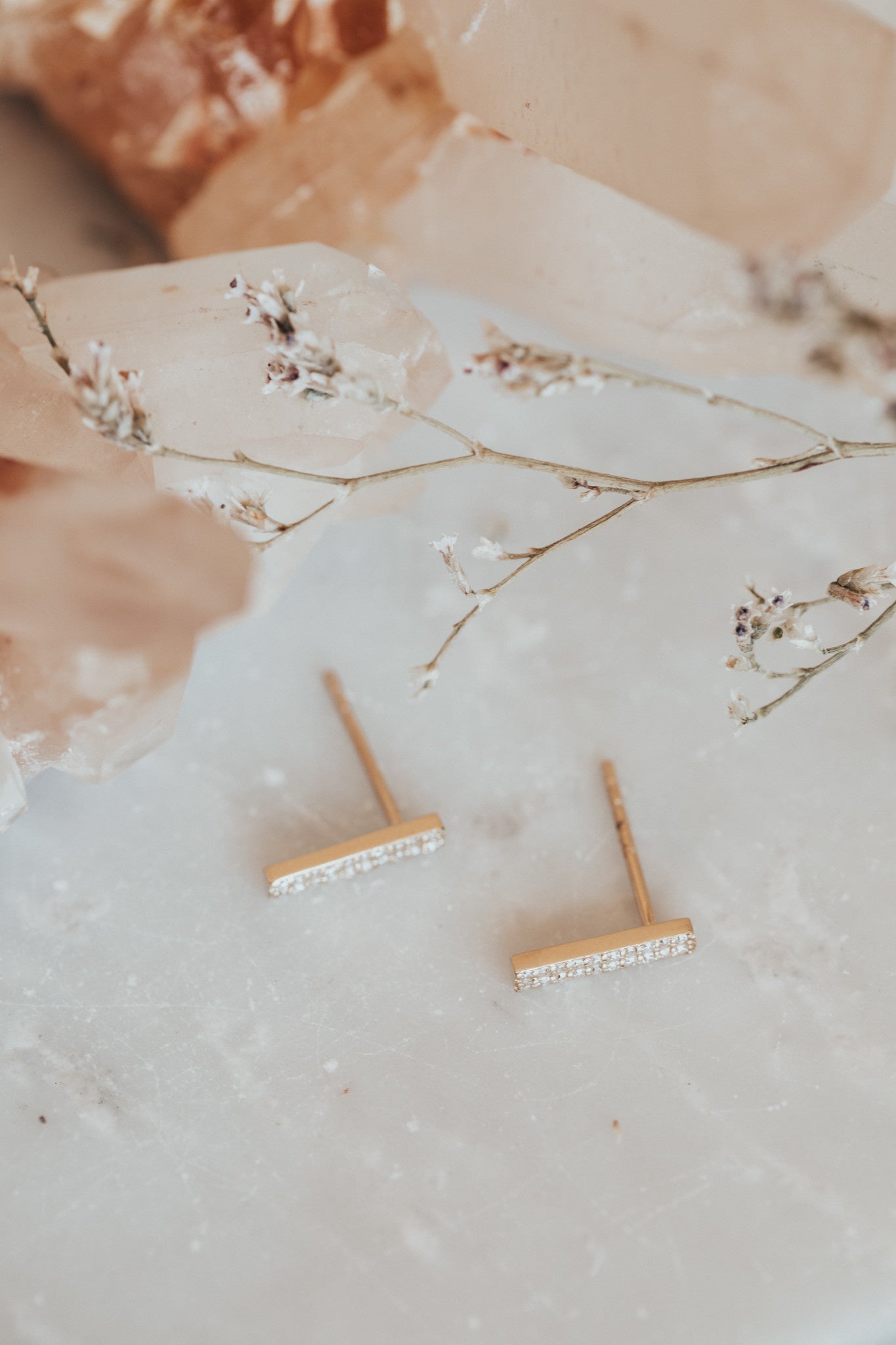 Double Row Diamond Bar Stud Earrings