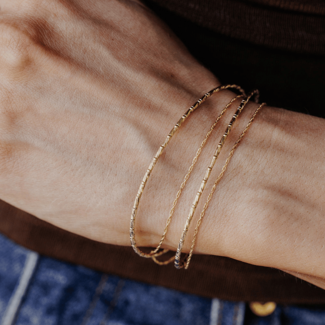 Textured Flexible Magnetic Gold Bracelet with Safety Chain