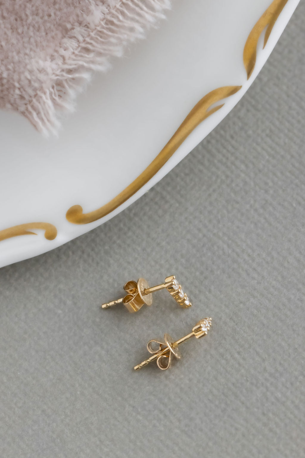 Three Tapered Diamond Stud Earrings