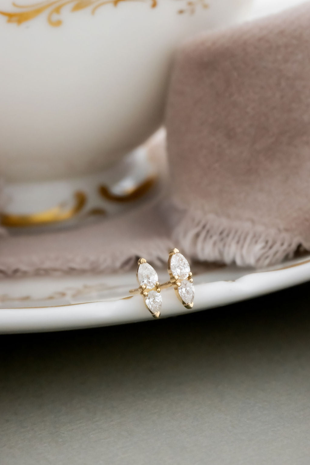 Two Pear Diamond Bar Stud Earrings