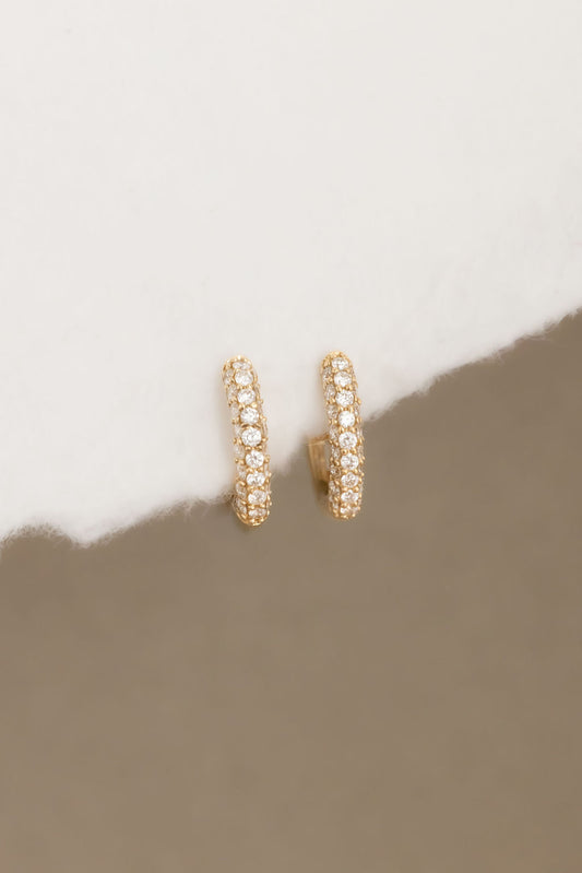 Three Row Pave Huggie Earrings