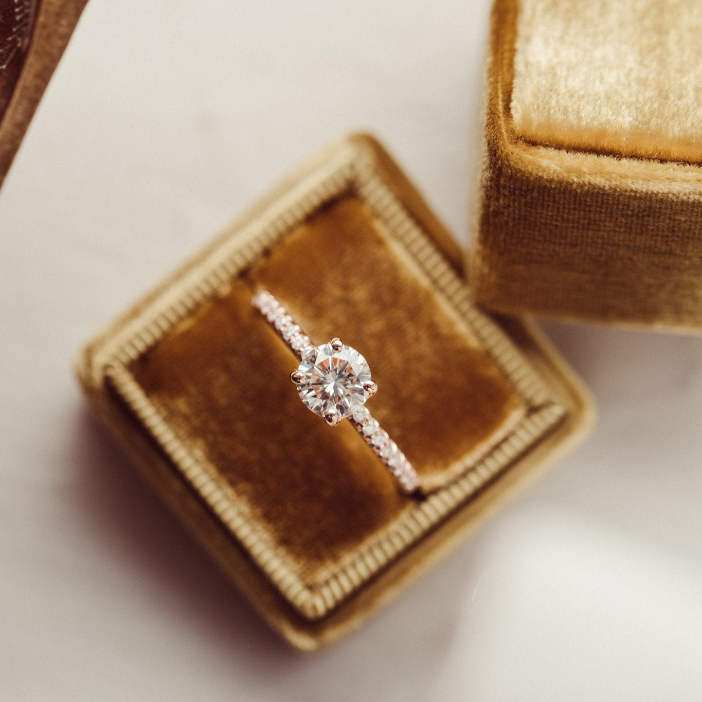 The Jenna Round Diamond Engagement Ring on a pave diamond band