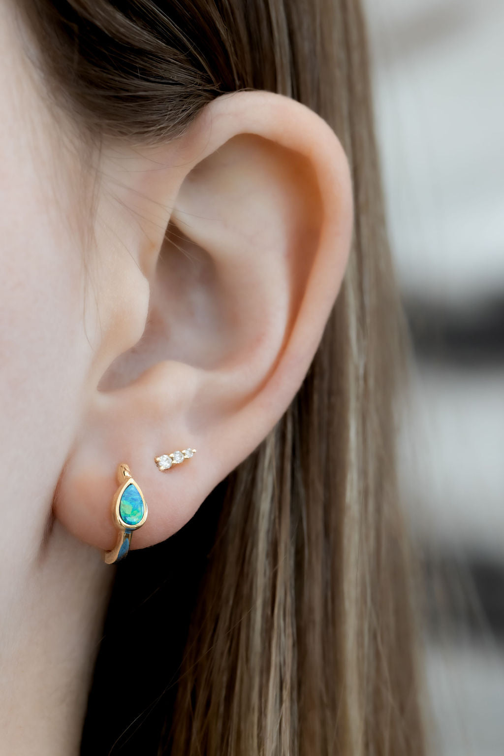 Pear Opal Huggie Earrings