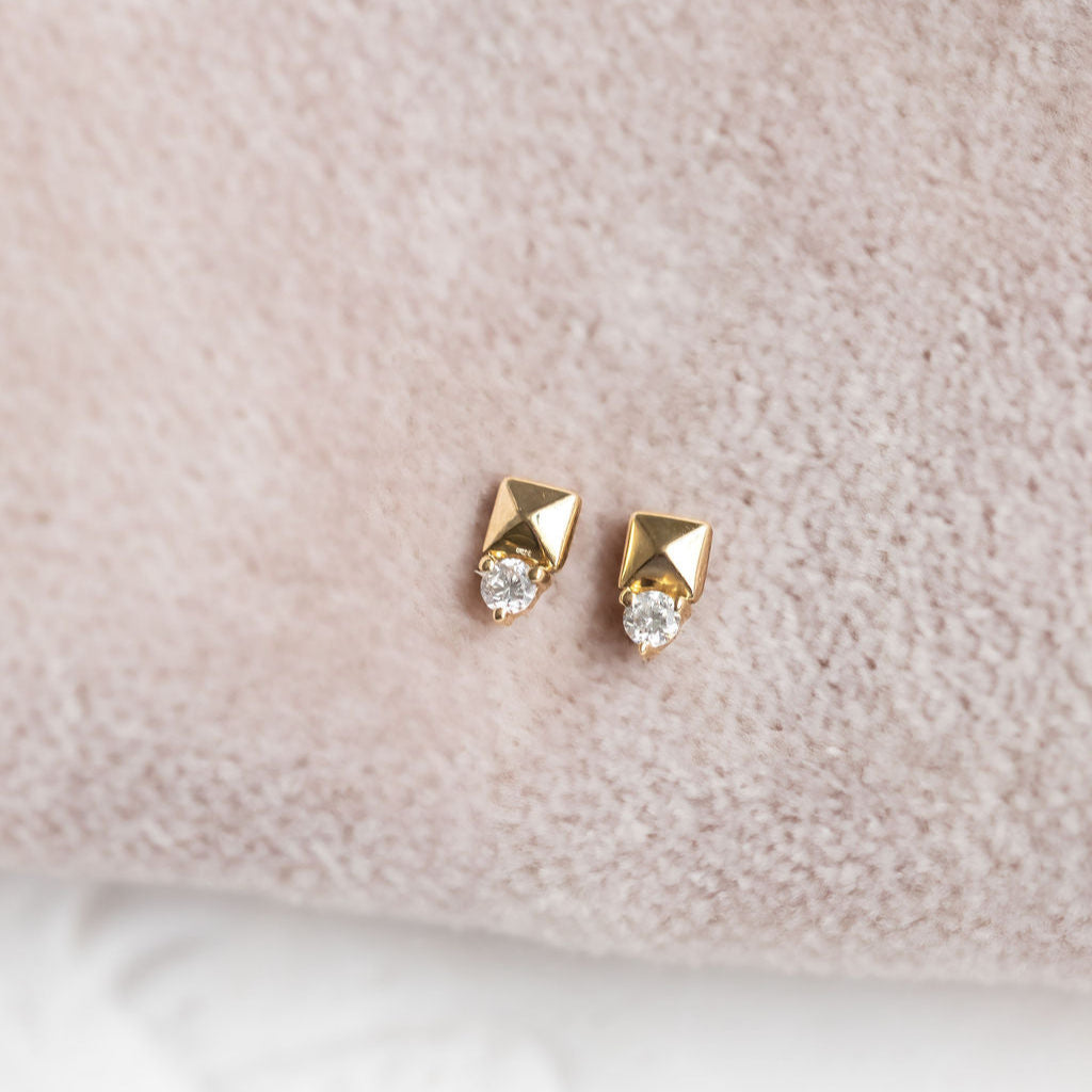 Diamond and Gold Pyramid Stud Earrings