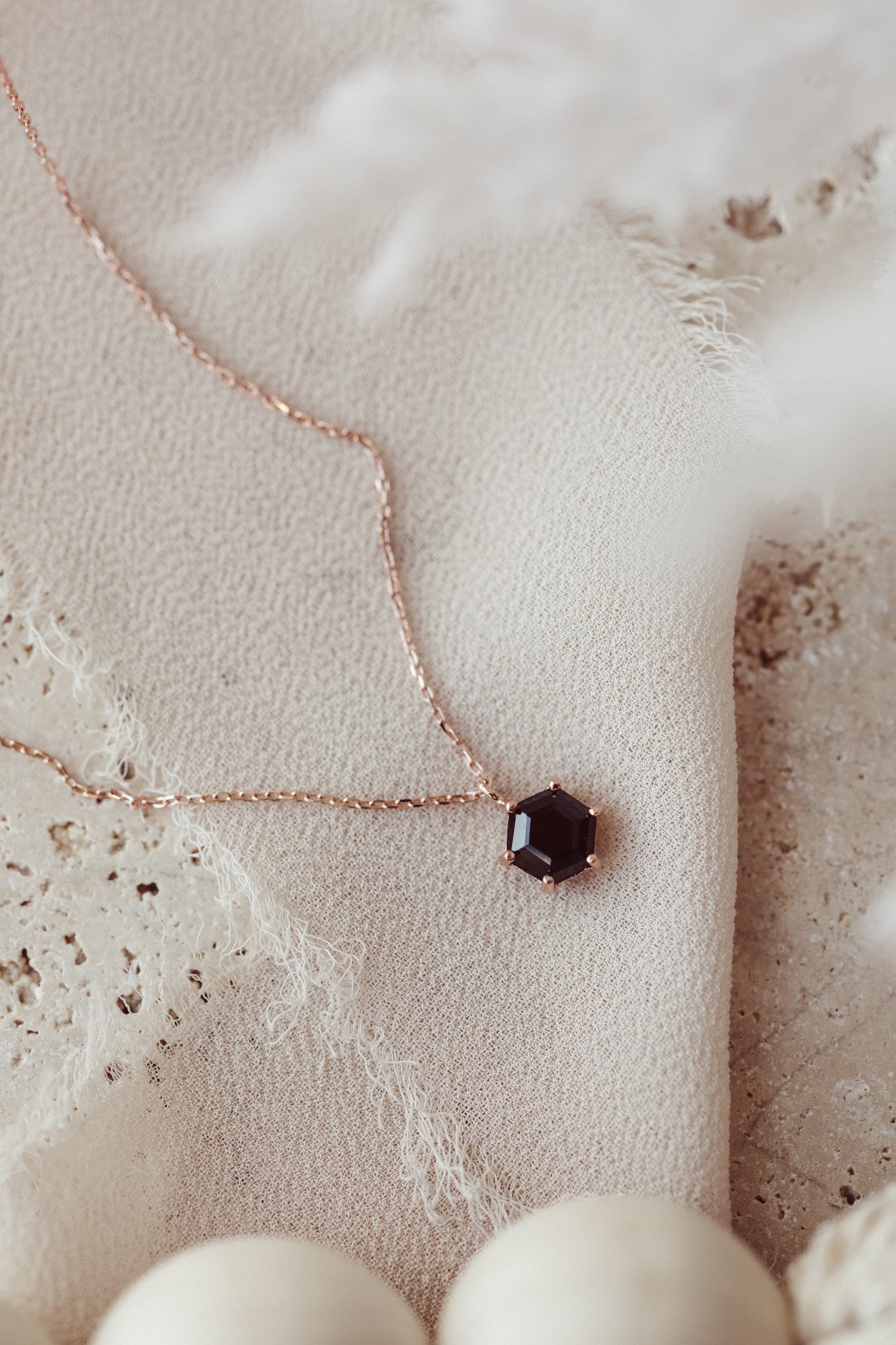 Hexagon Black Spinel 6 Prong Necklace