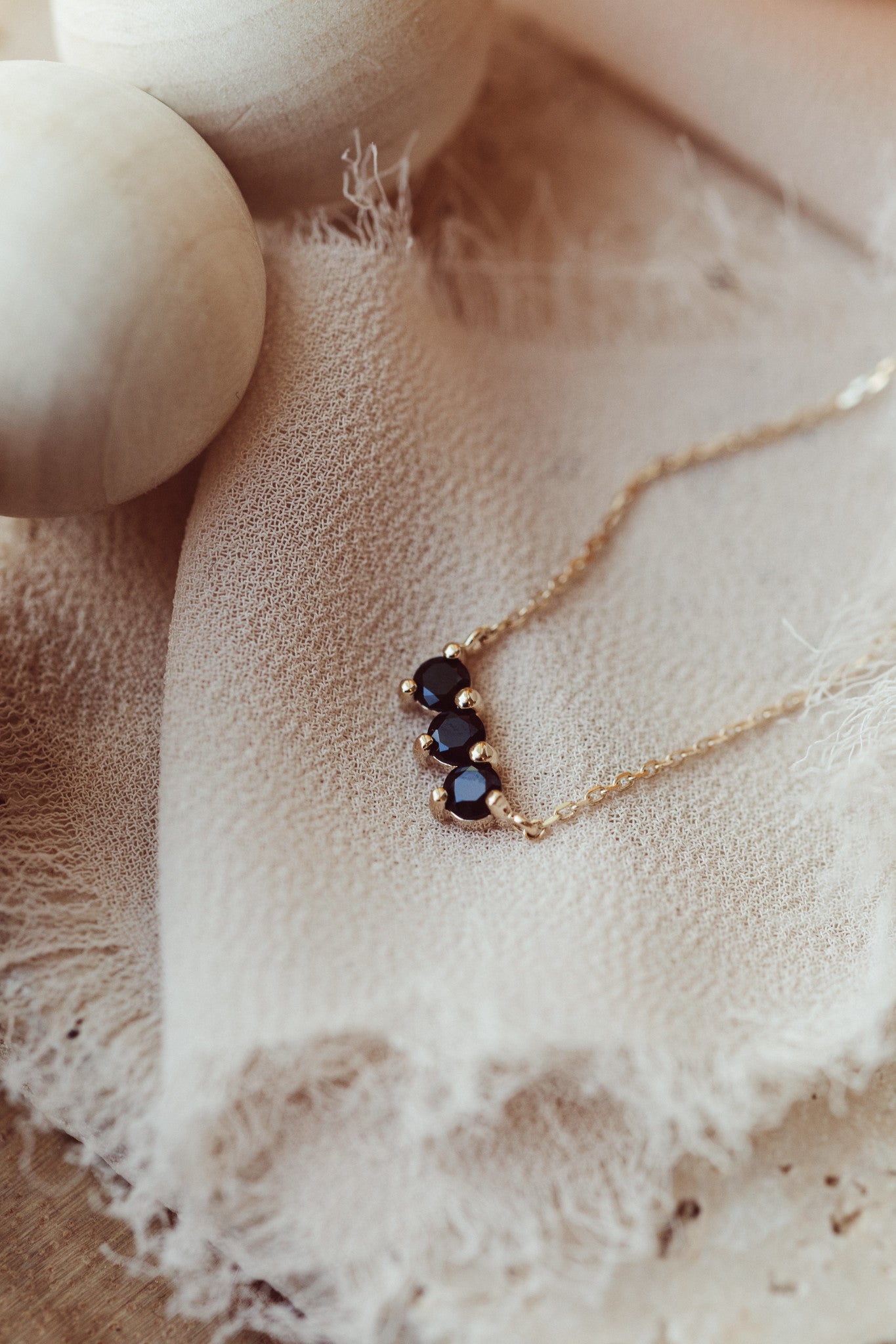 Three Round Black Spinel Bar Necklace
