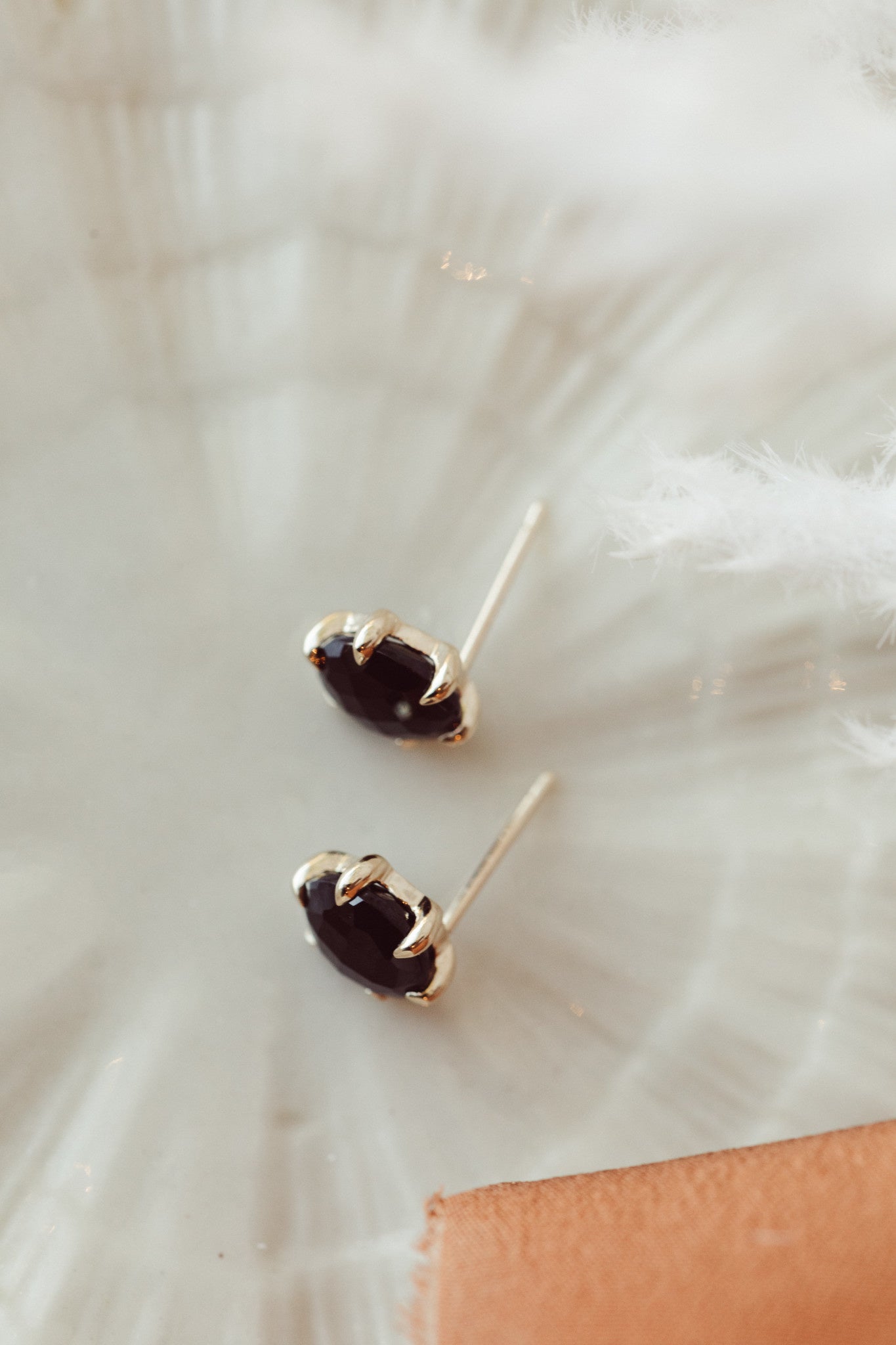 Large Round Black Spinel 6 Prong Stud Earrings