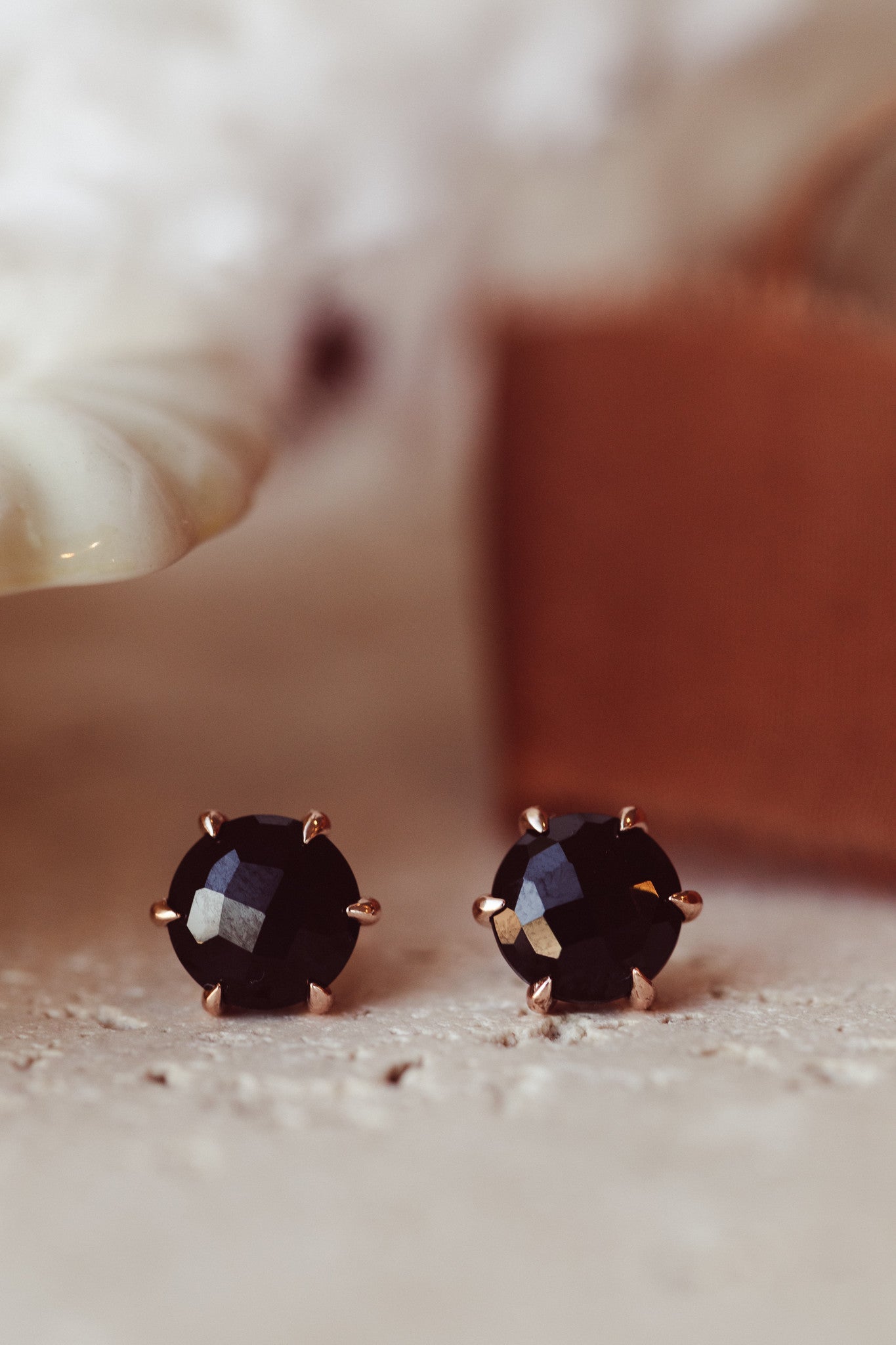 Large Round Black Spinel 6 Prong Stud Earrings