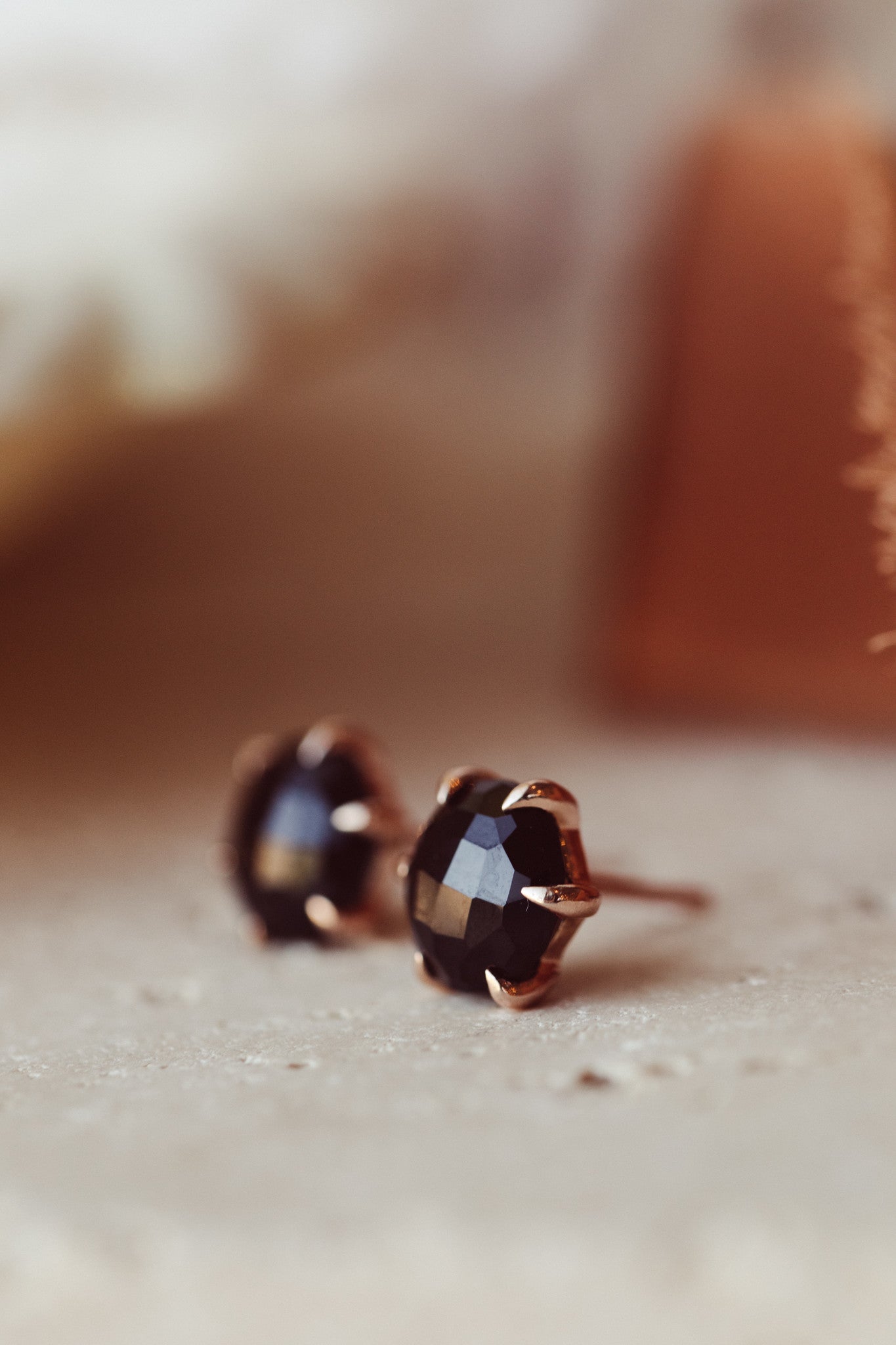 Large Round Black Spinel 6 Prong Stud Earrings