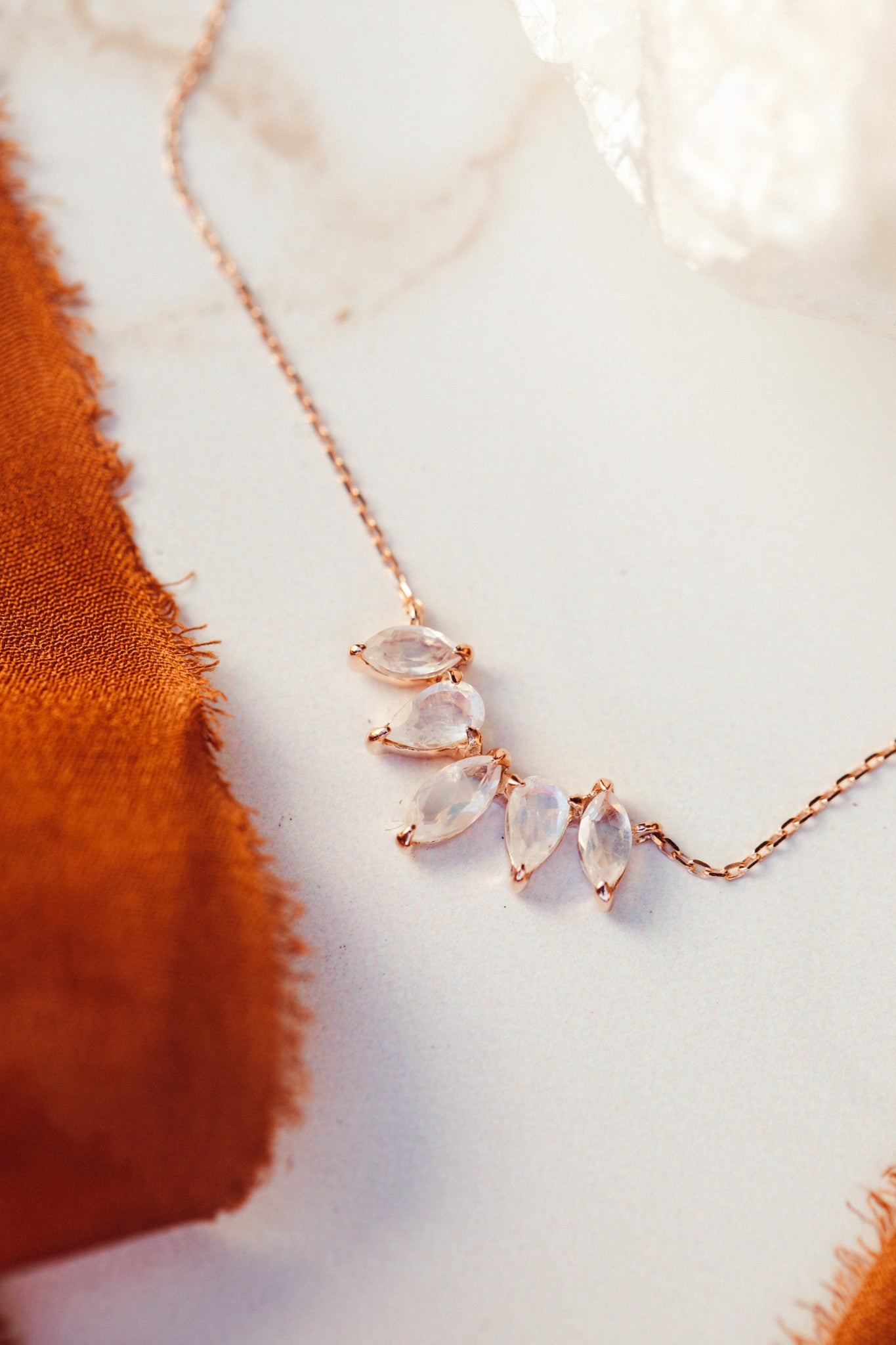 Pear and Marquise Moonstone Curved Necklace